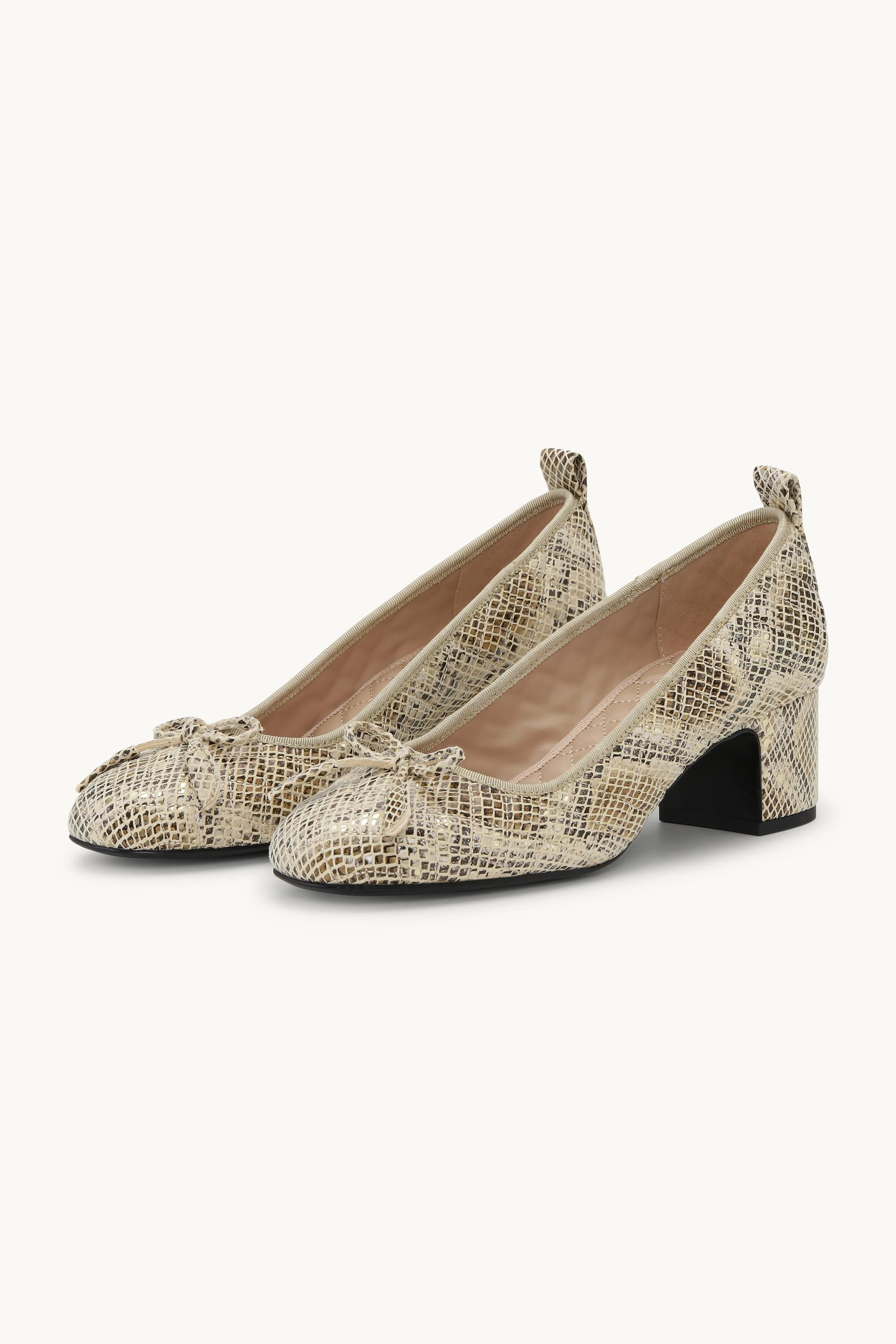 Quilted Ballerina with Heel - Latte Black