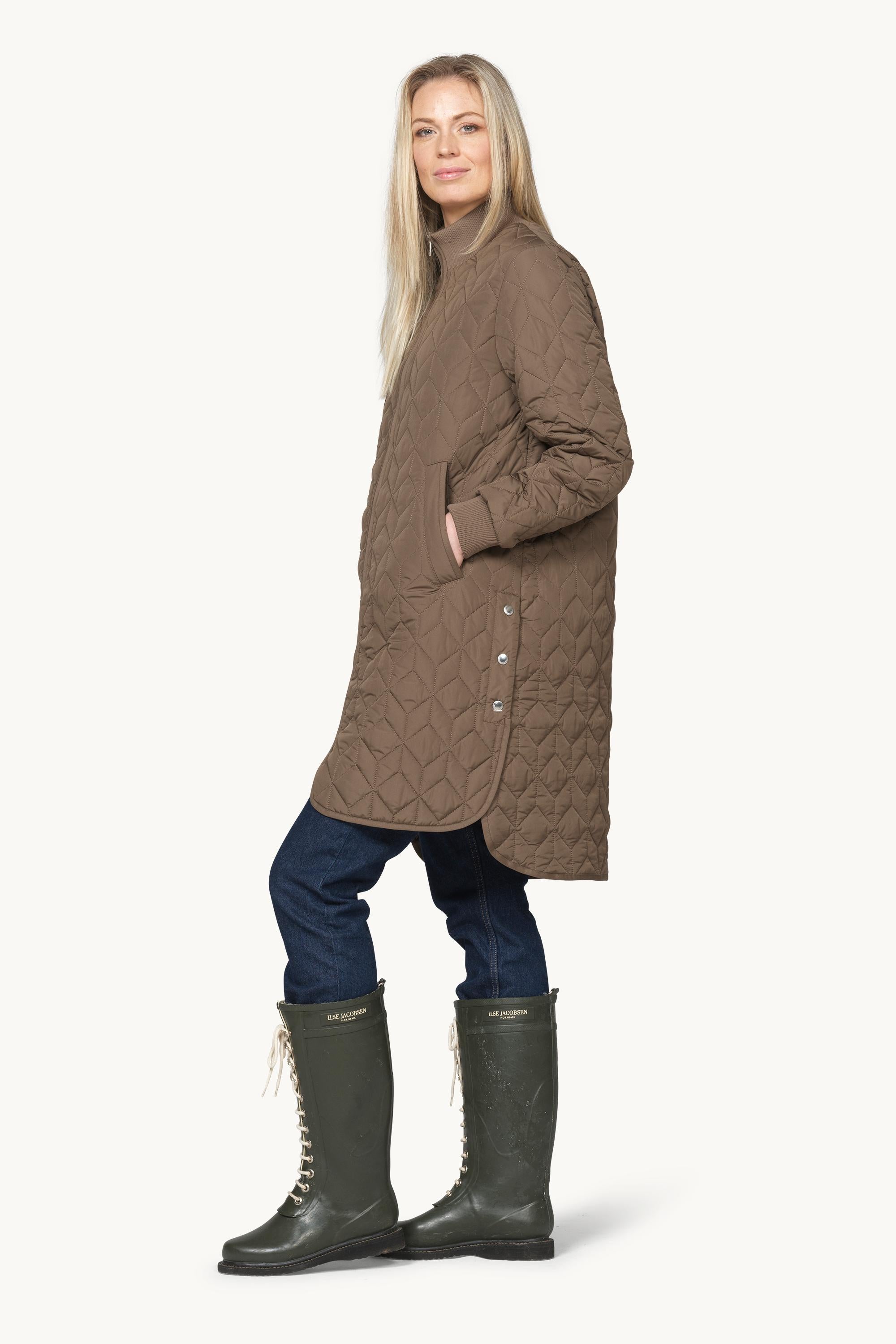 Lang Quiltet Jakke - Mud