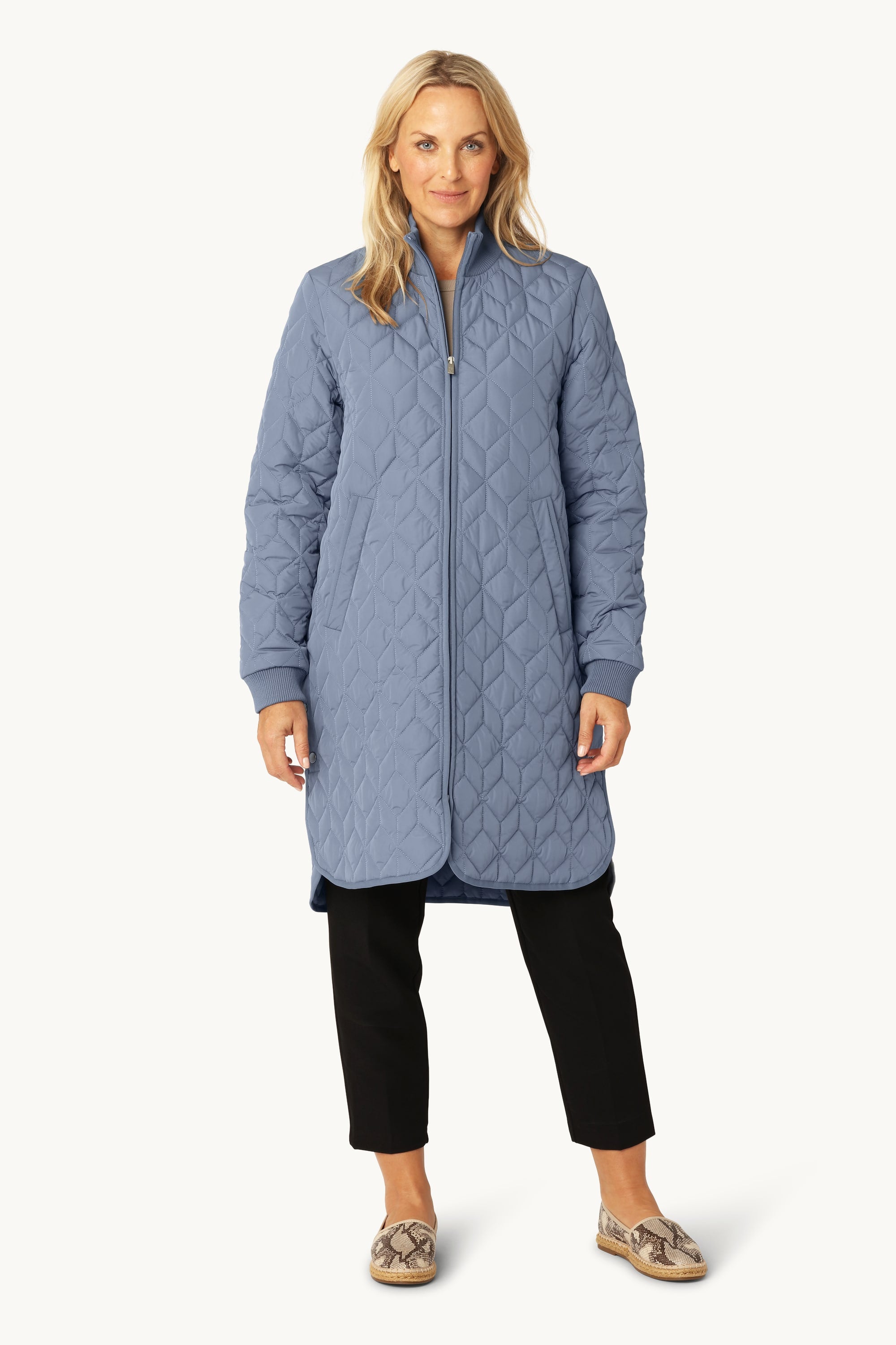 Lang Quiltet Jakke - Grey Blue