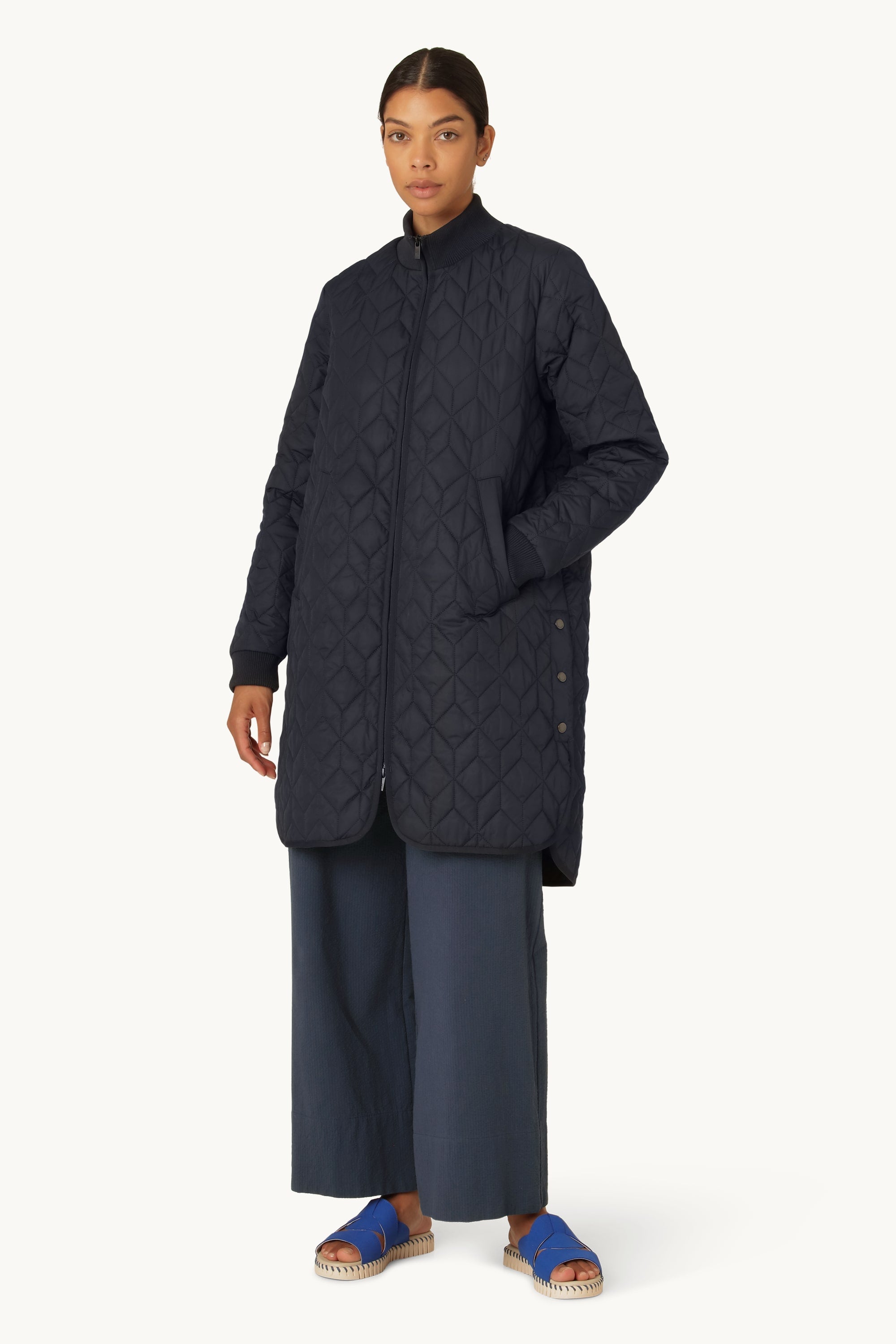 Lang Quiltet Jakke - Dark Indigo