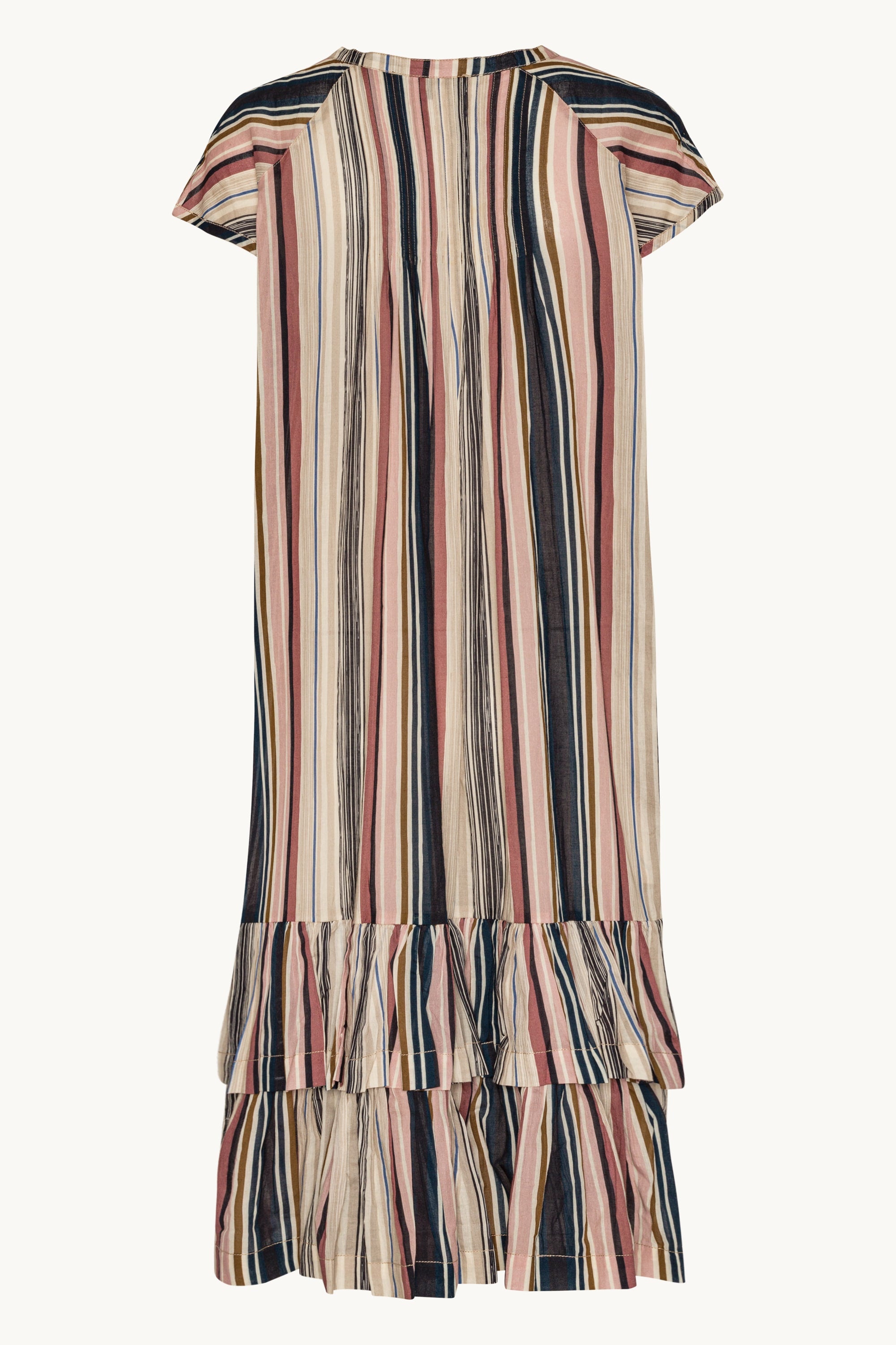Lang Kjole med Korte Ermer Pintuck - Beige Organic Stripe