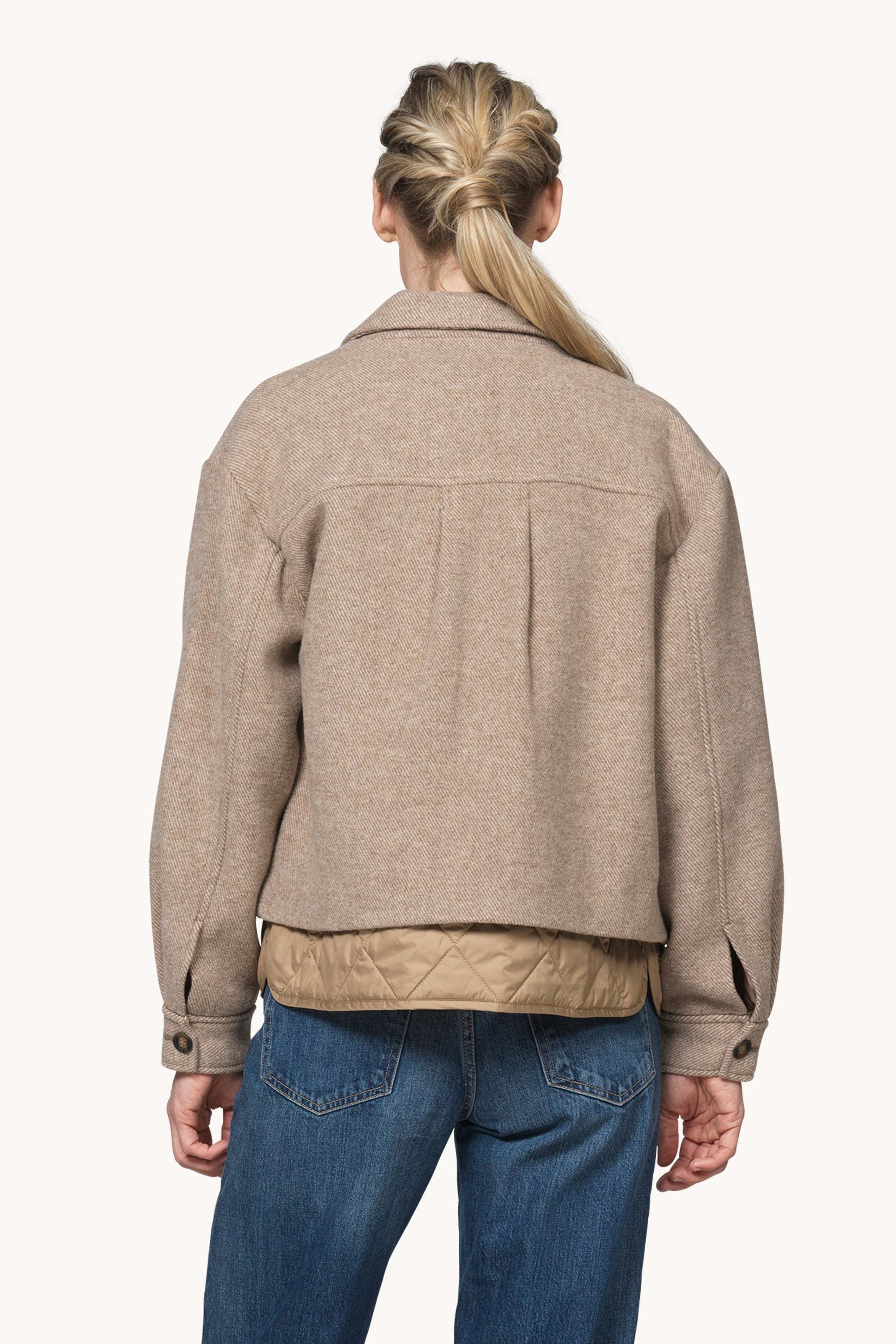 Short buttoned Jacket with Patched Pockets - Greige