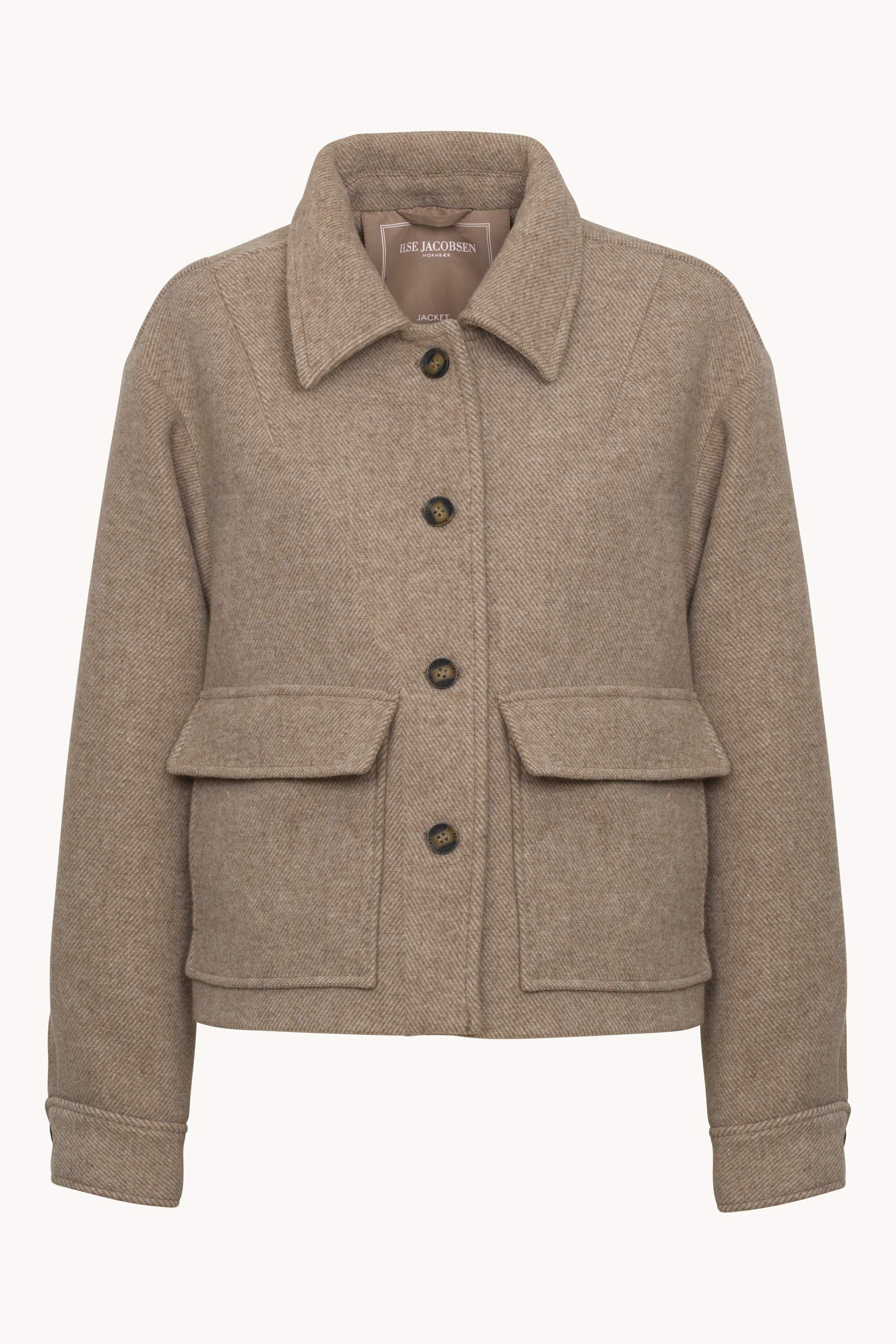 Short buttoned Jacket with Patched Pockets - Greige