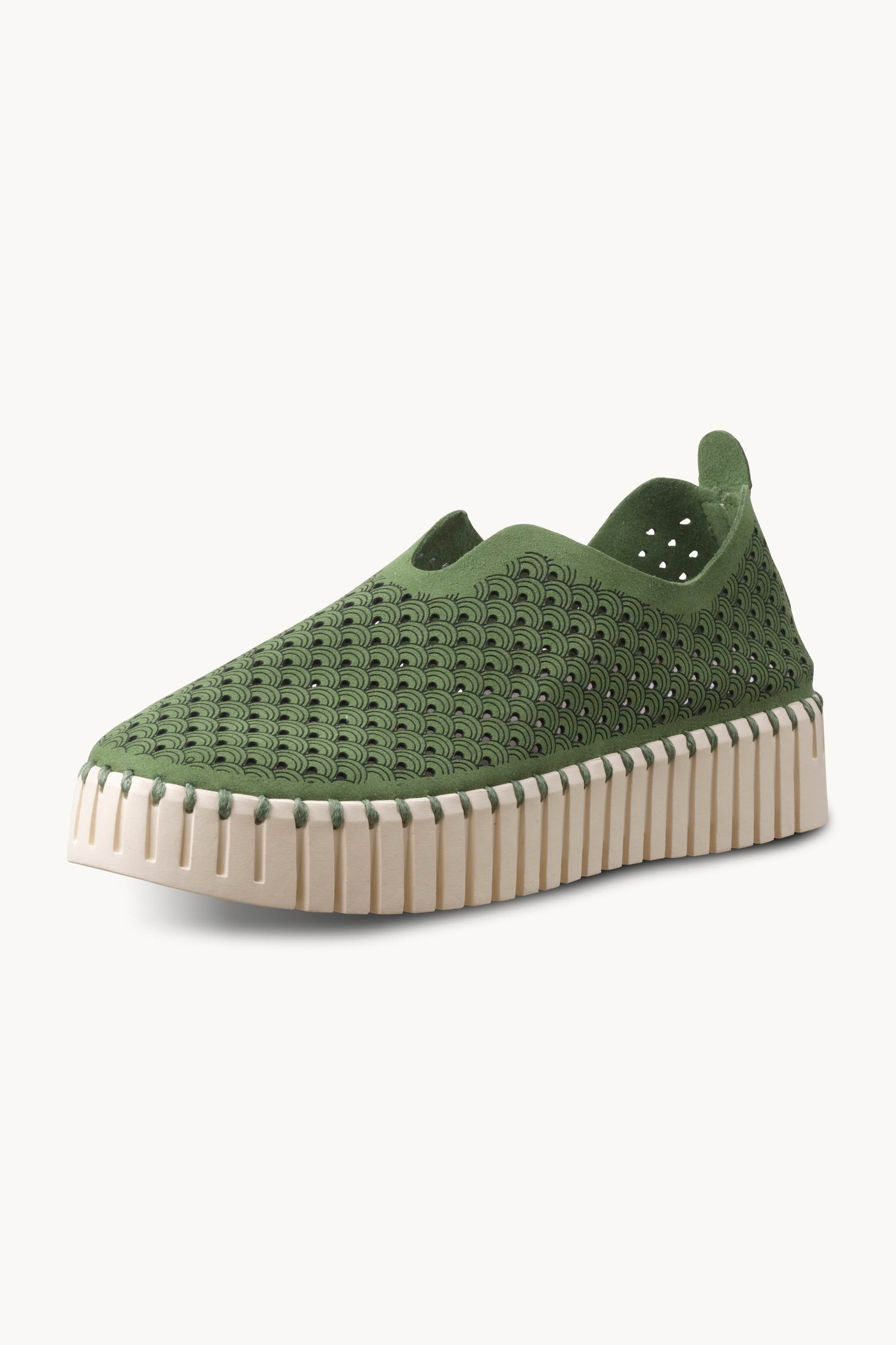 Platform Tulip Sko - Artichoke Green Pearled Ivory