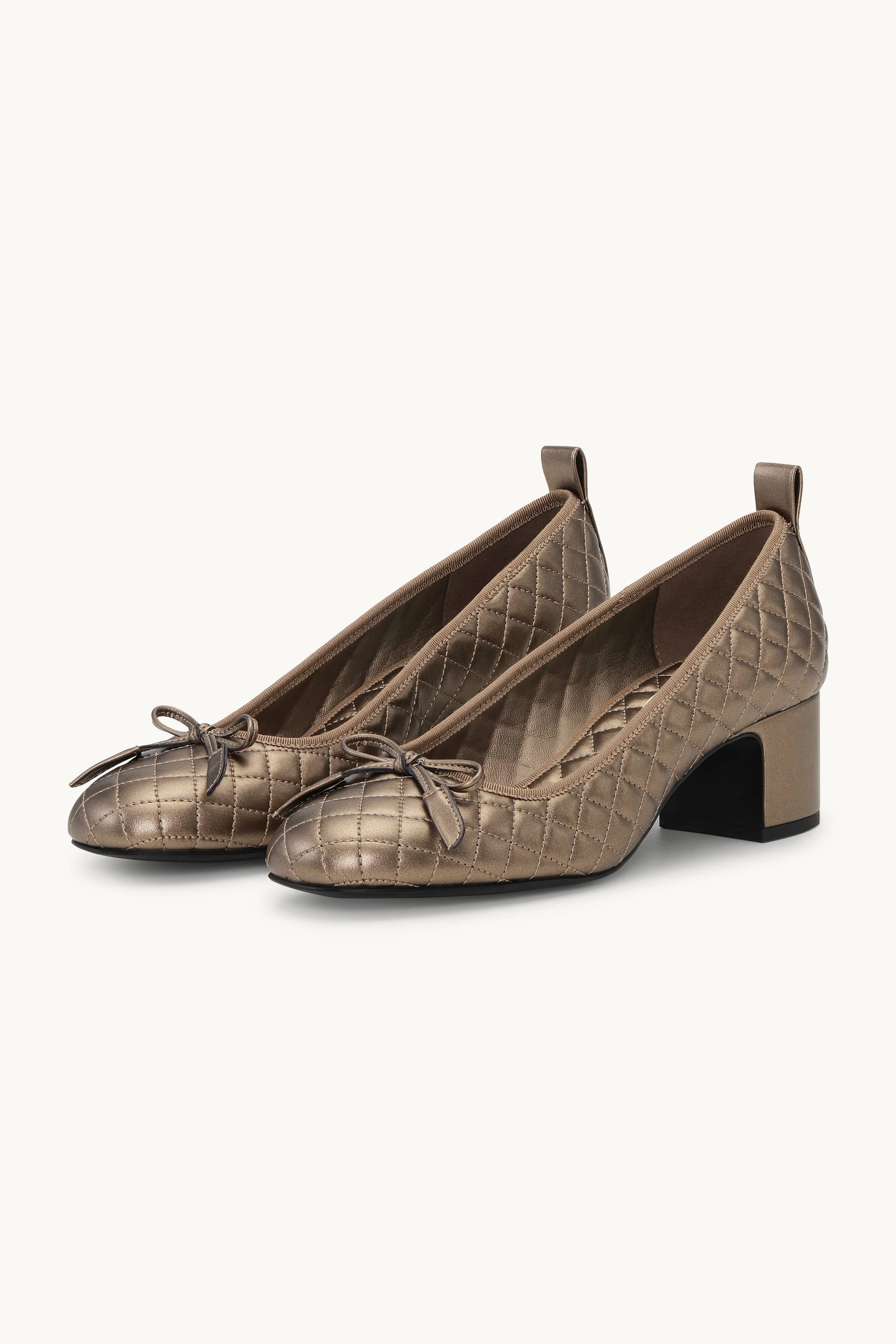 Quilted Ballerina with Heel - Metallic Copper Black