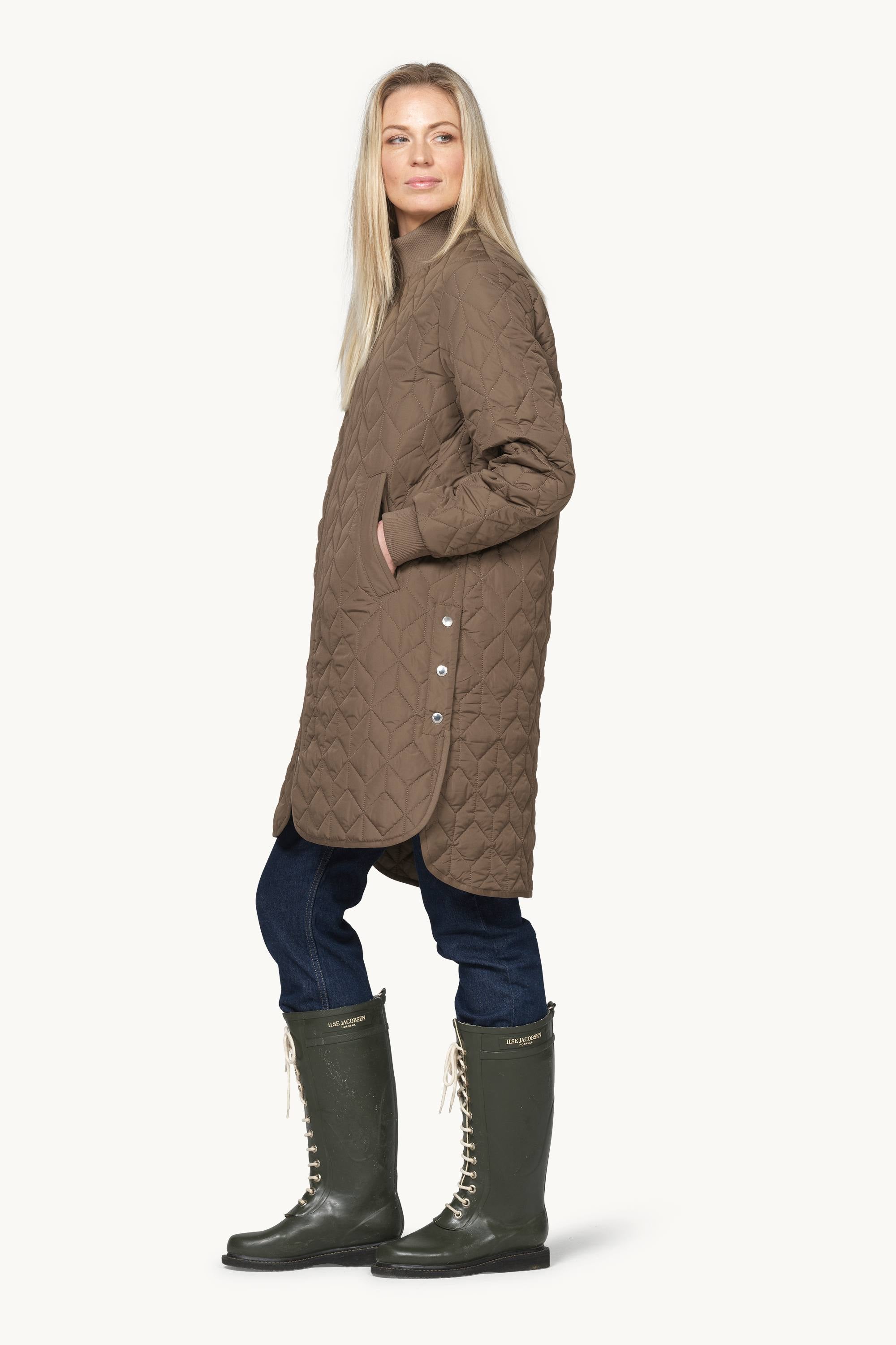 Lang Quiltet Jakke - Mud