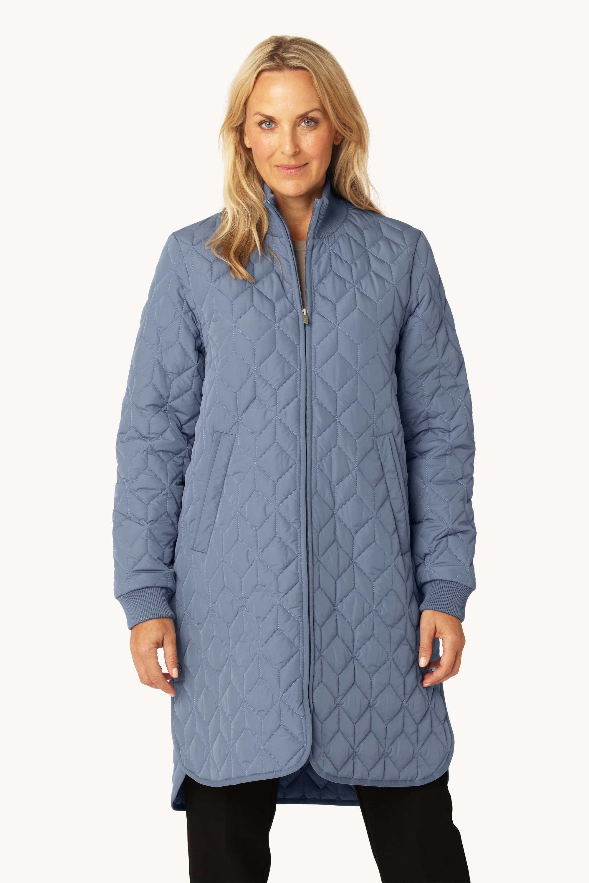 Lang Quiltet Jakke - Grey Blue