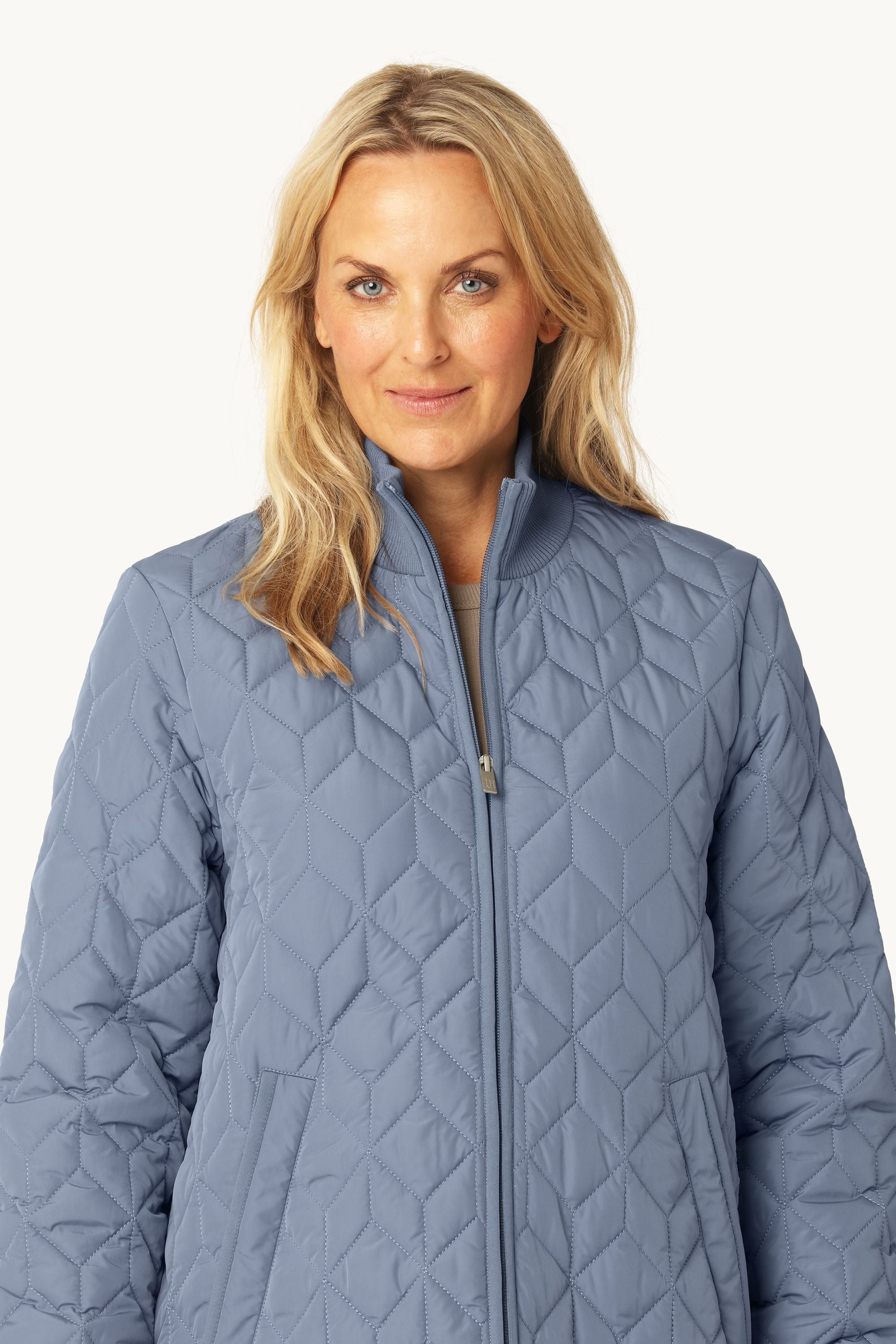 Lang Quiltet Jakke - Grey Blue