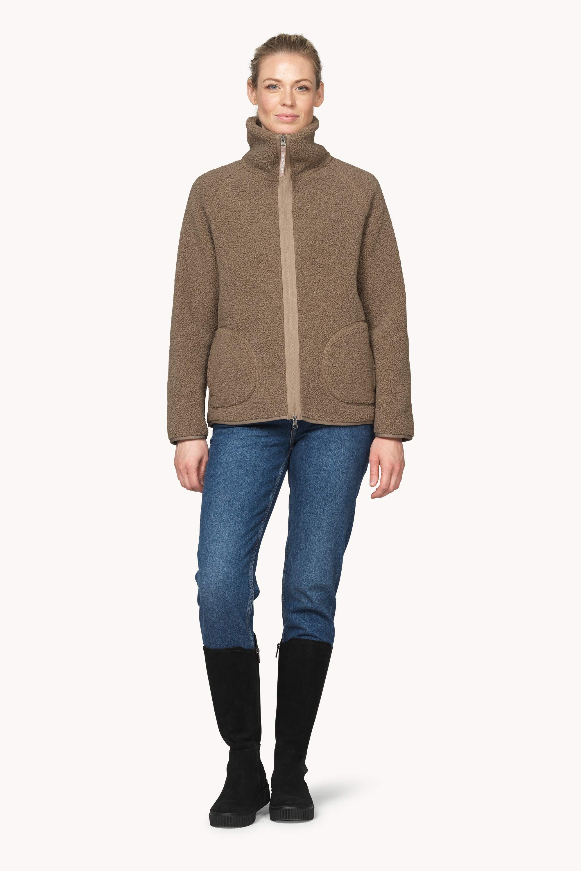 Short Pile Jacket with Zipper - Greige