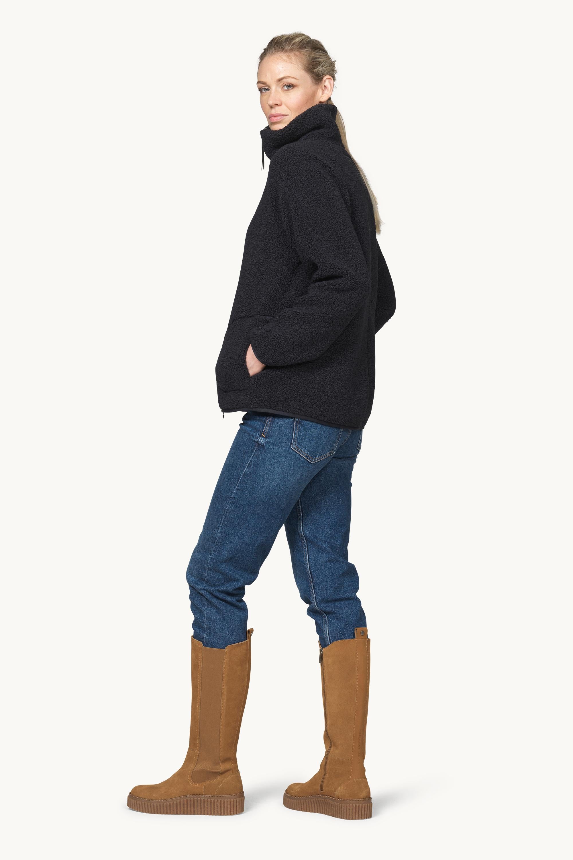 Short Pile Jacket with Zipper - Dark Indigo