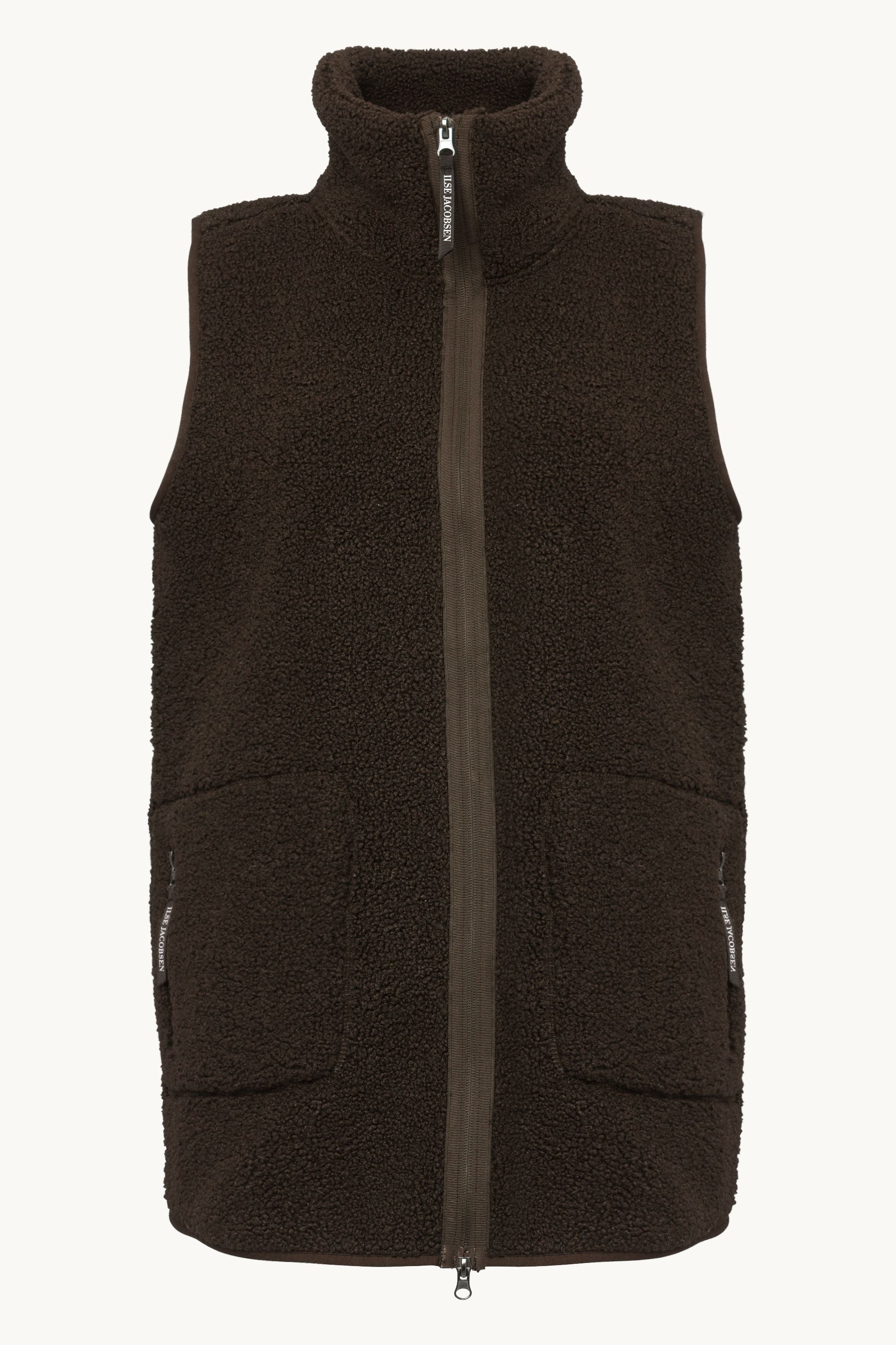 Long Pile Vest with Zipper - Chocolate Torte