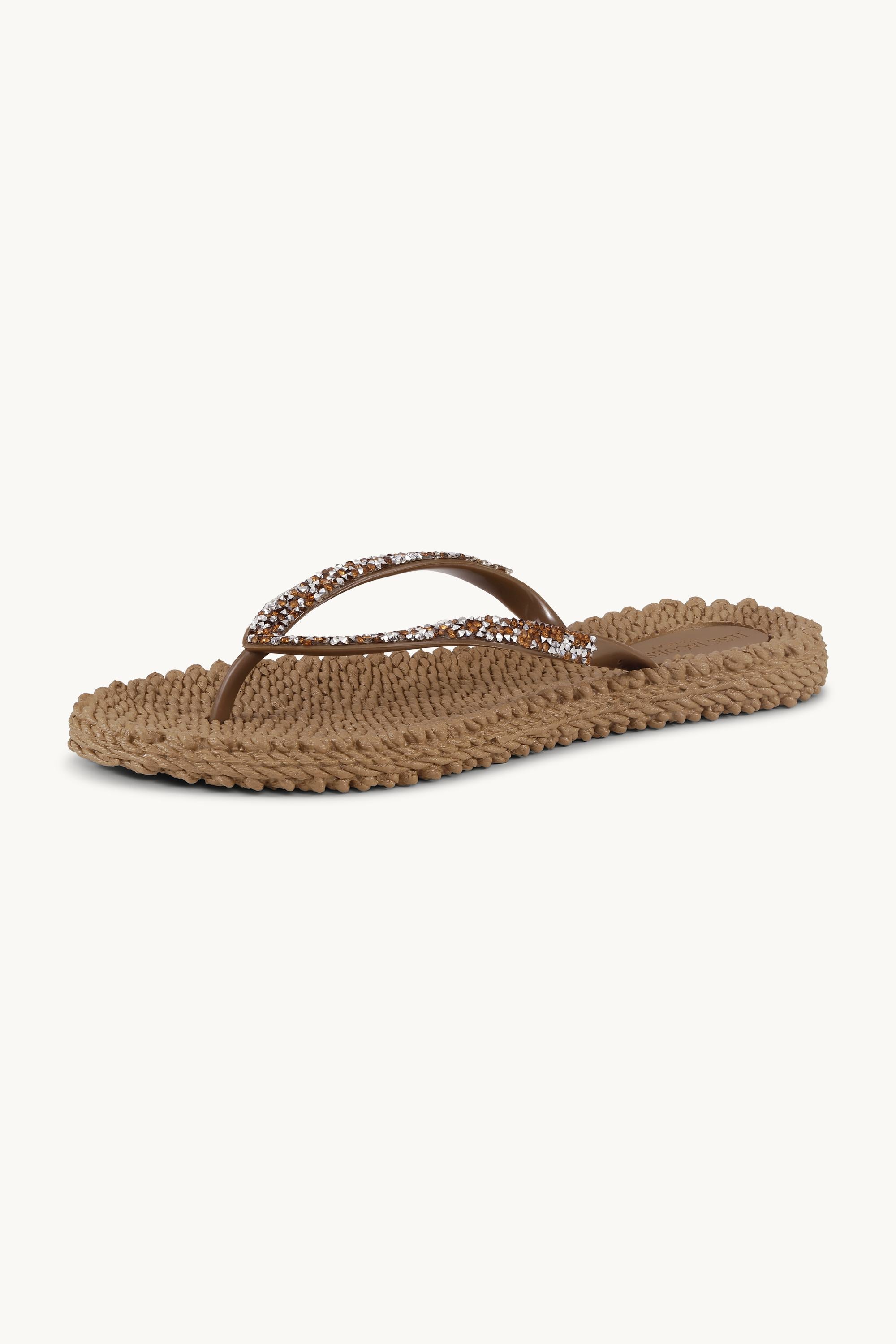 Flip Flops With Rhinestones - Mocca