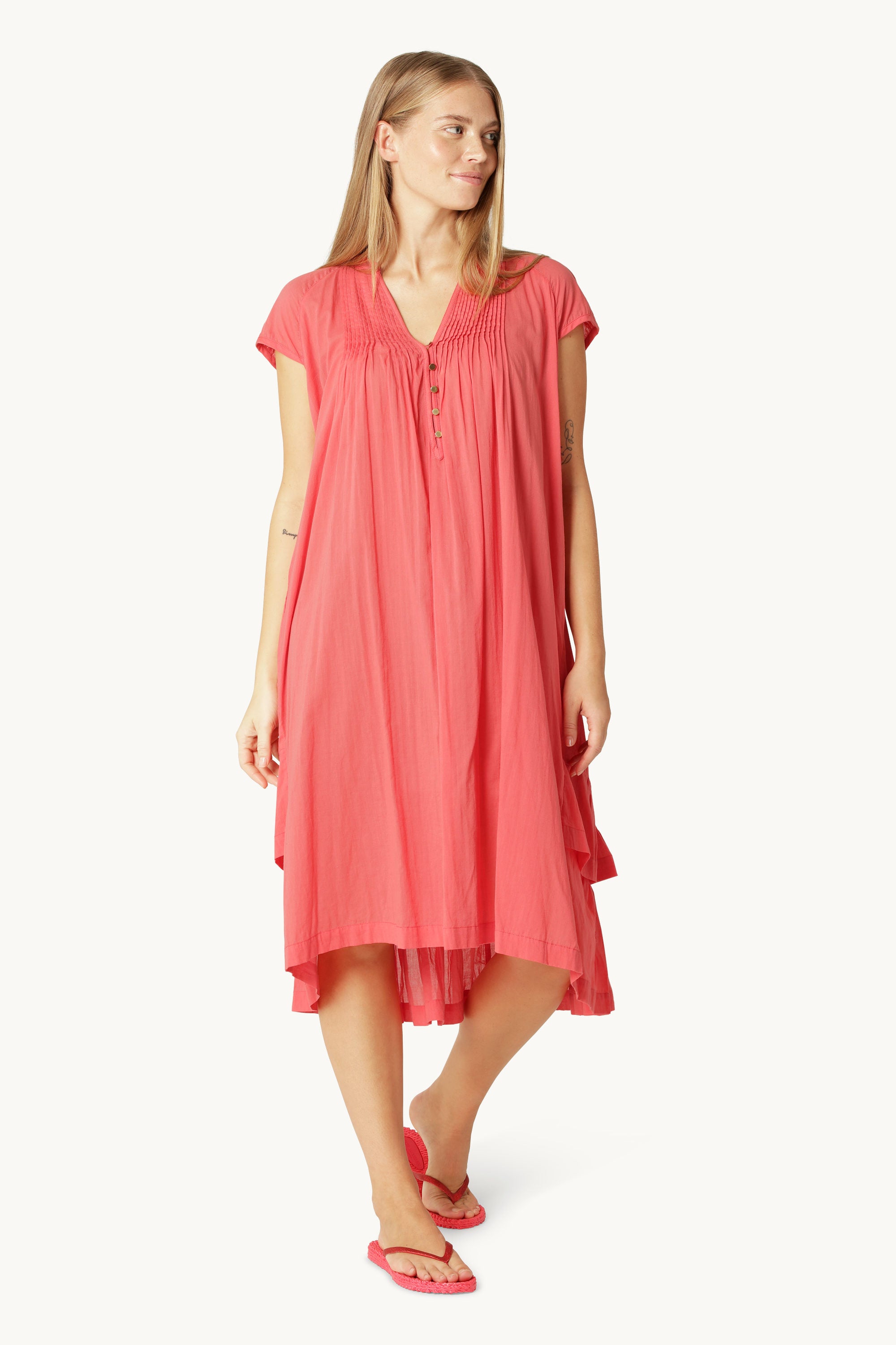 Lang Kjole med Korte Ermer - Spiced Coral