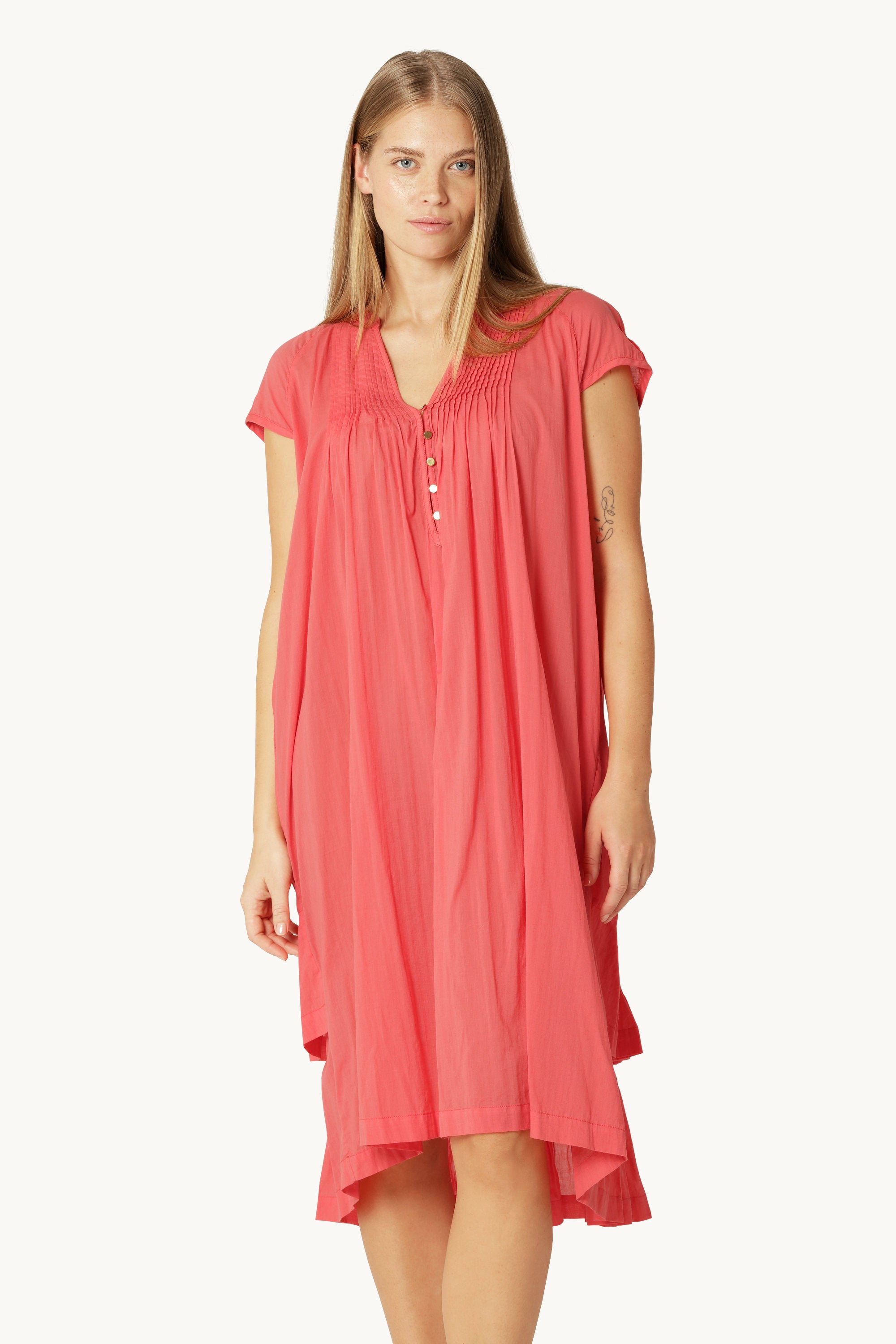 Lang Kjole med Korte Ermer - Spiced Coral