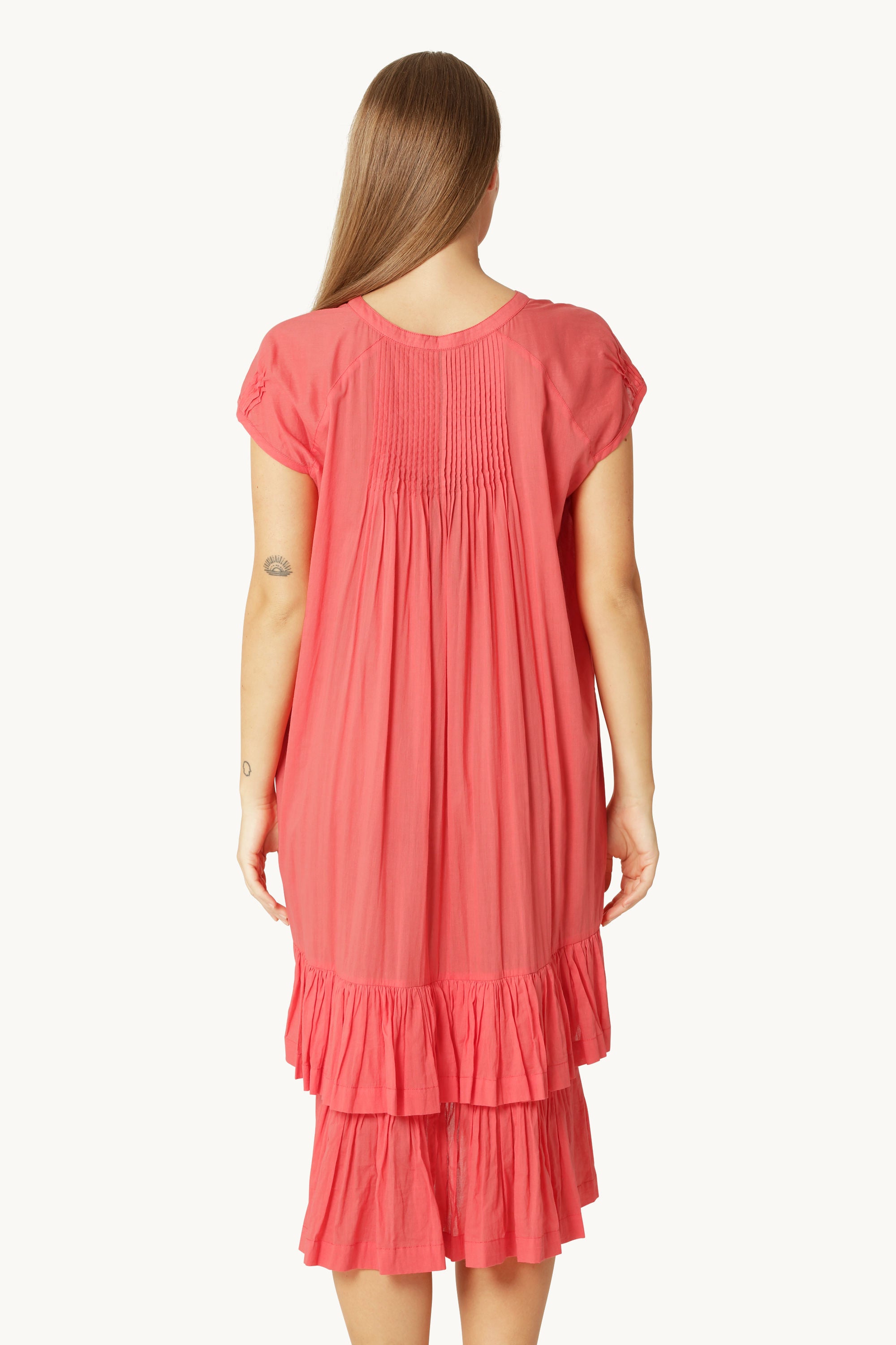 Lang Kjole med Korte Ermer - Spiced Coral