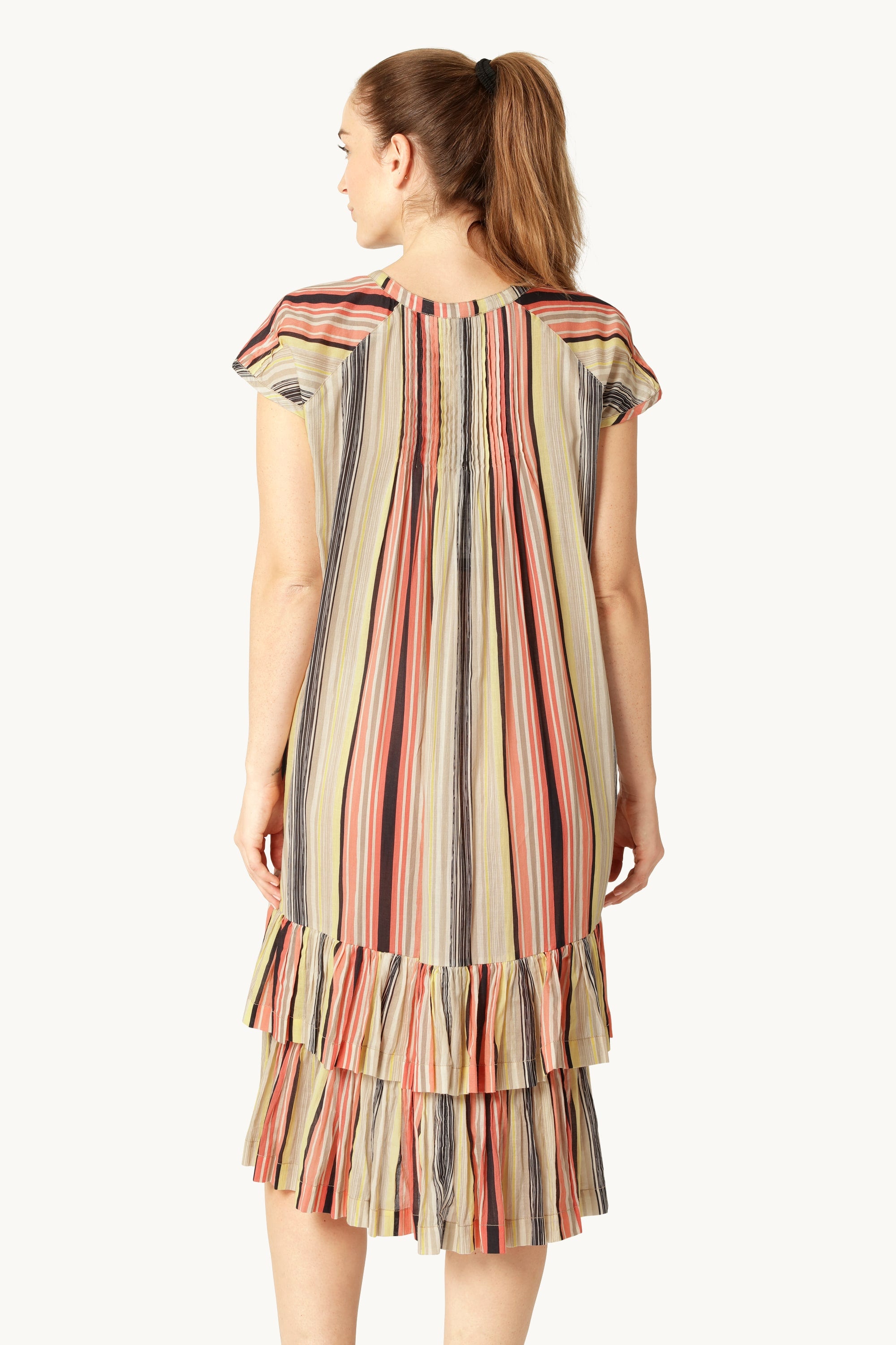 Lang Kjole med Korte Ermer Pintuck - Red Organic Stripe