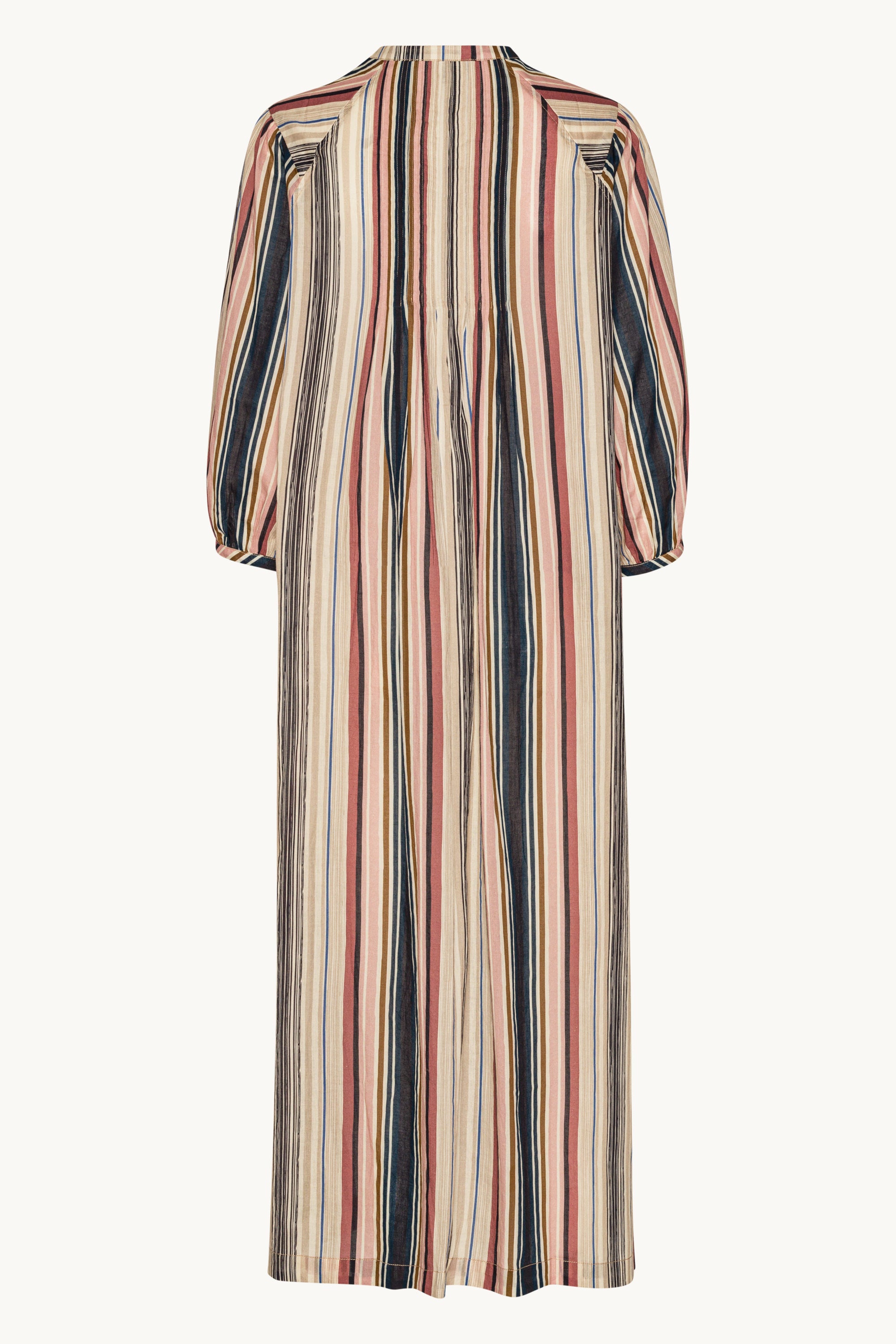 Lang Kjole med Ballongermer Pintuck - Beige Organic Stripe