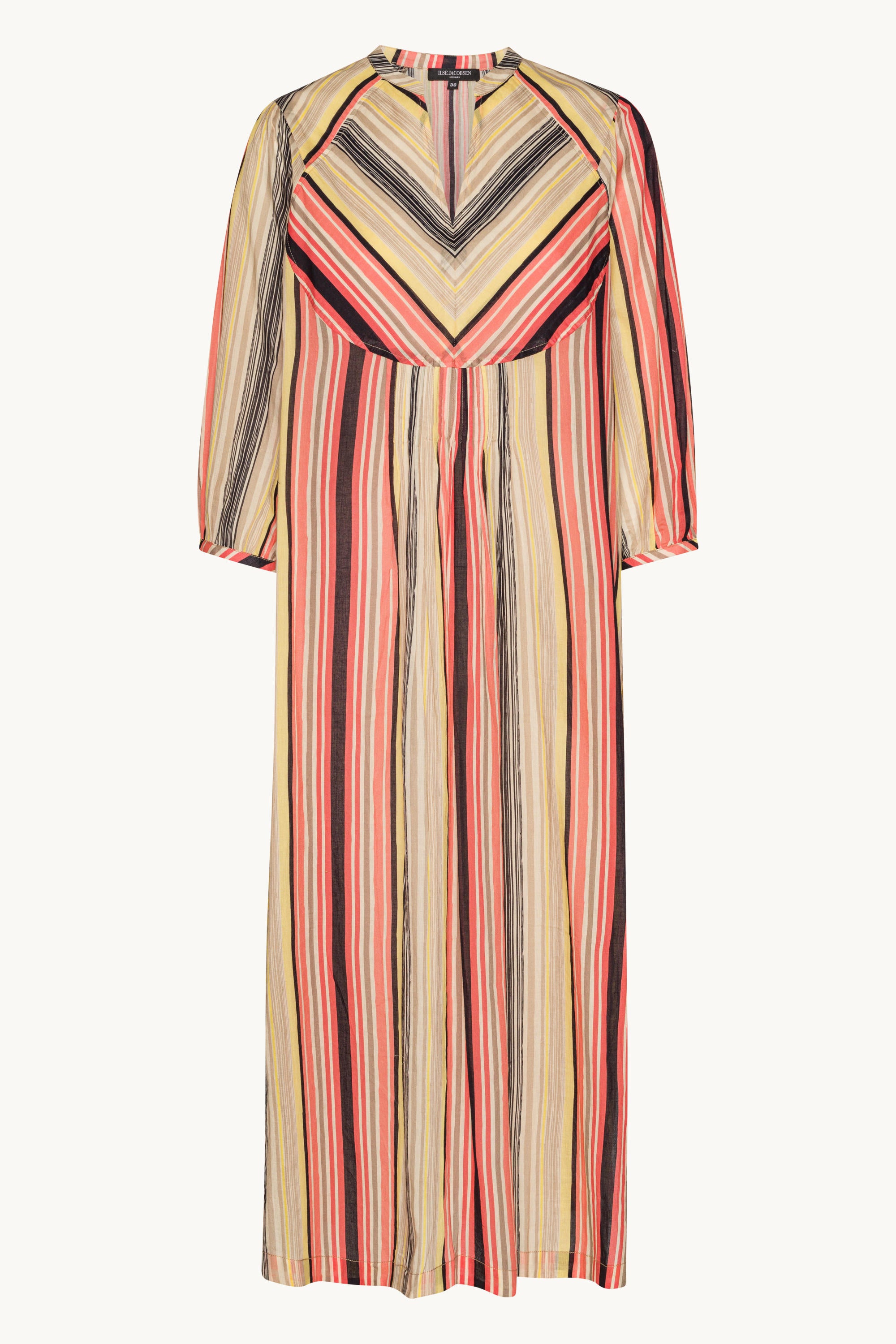 Lang Kjole med Ballongermer Pintuck - Red Organic Stripe