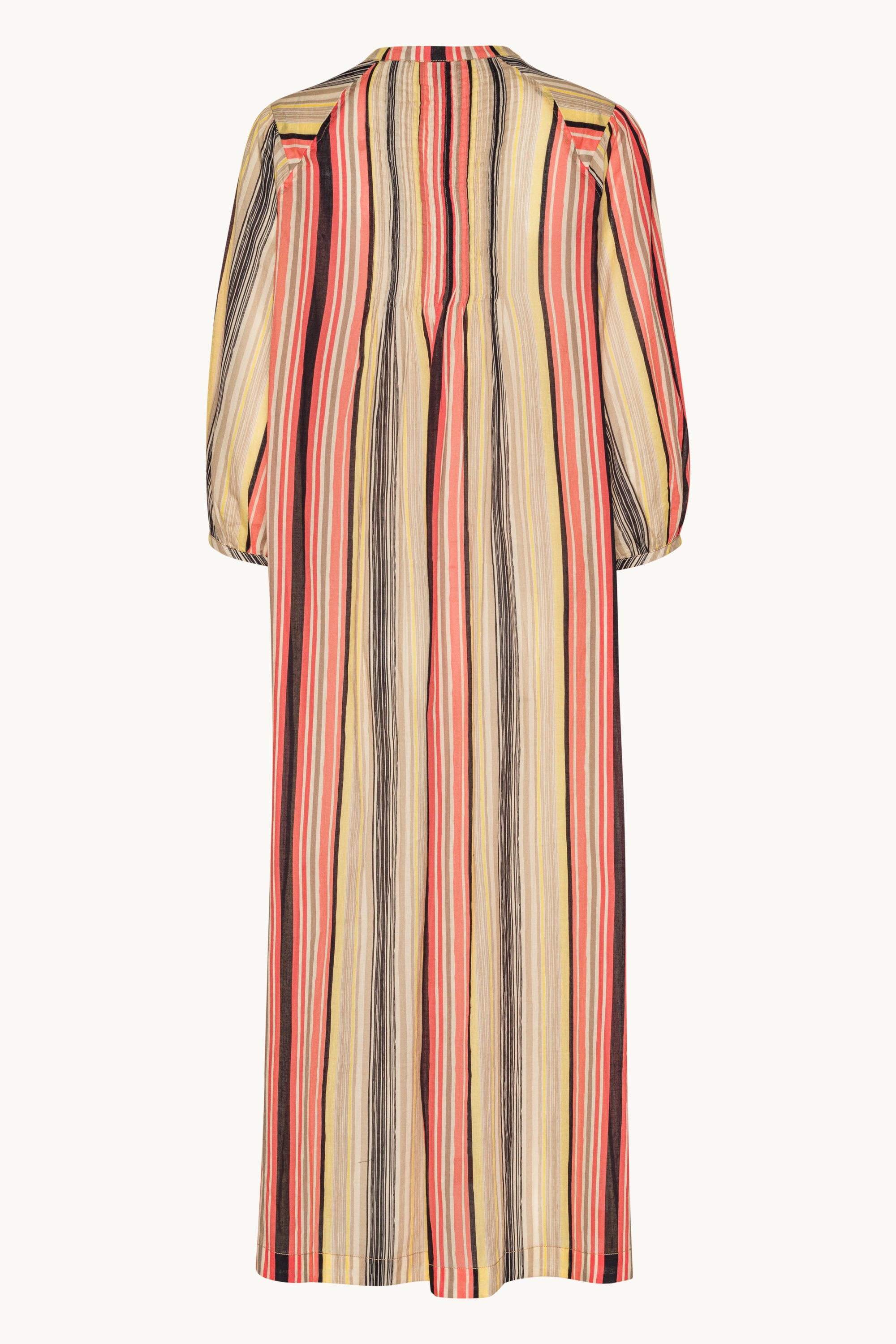 Lang Kjole med Ballongermer Pintuck - Red Organic Stripe