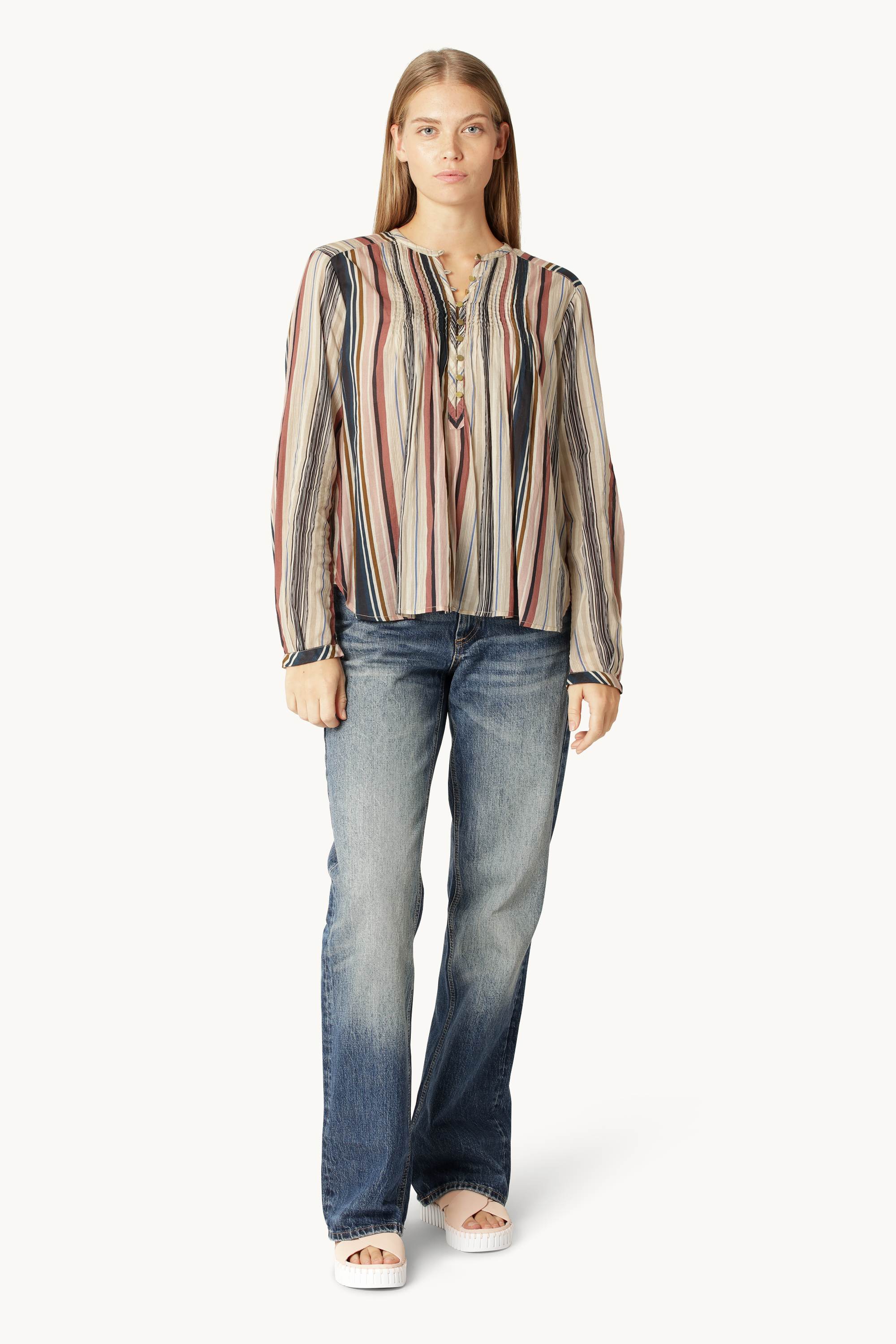 Skjorte med Lange Ermer Pintuck - Beige Organic Stripe