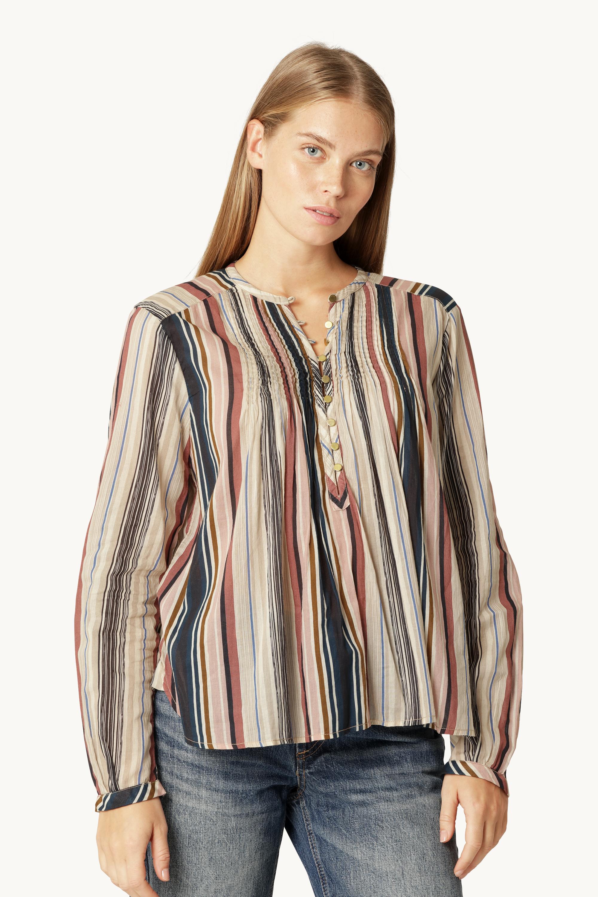 Skjorte med Lange Ermer Pintuck - Beige Organic Stripe