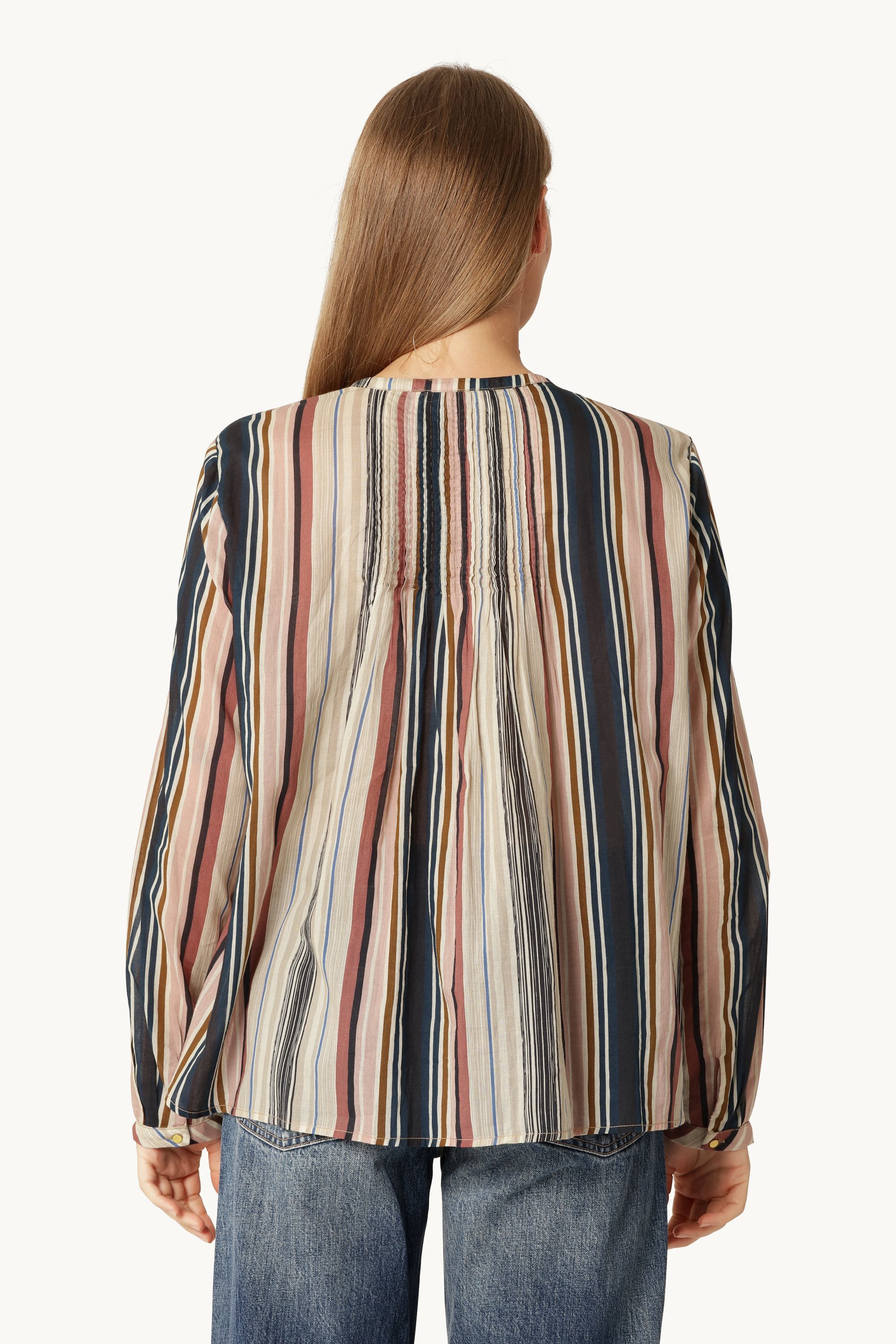 Skjorte med Lange Ermer Pintuck - Beige Organic Stripe