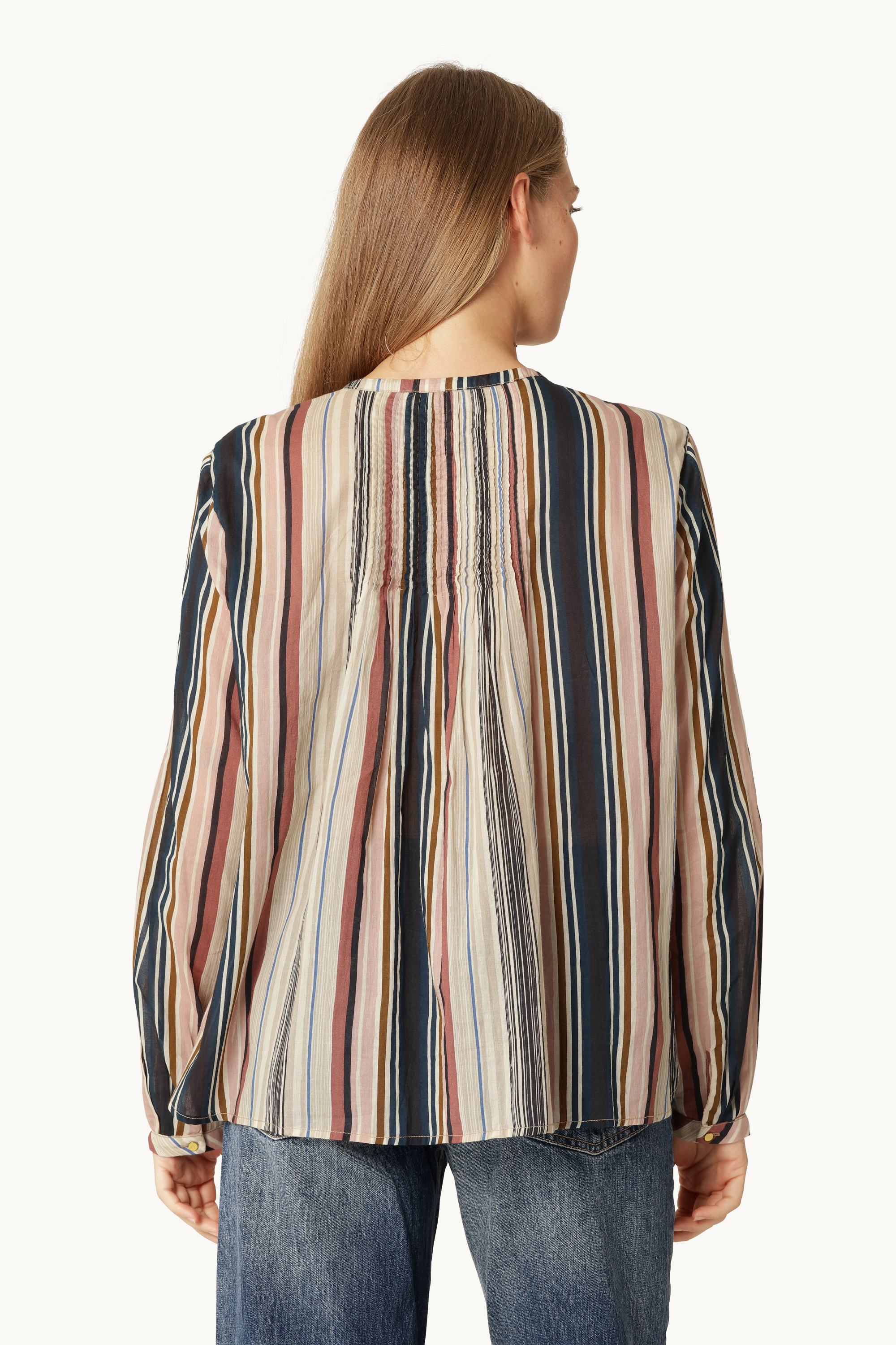 Skjorte med Lange Ermer Pintuck - Beige Organic Stripe