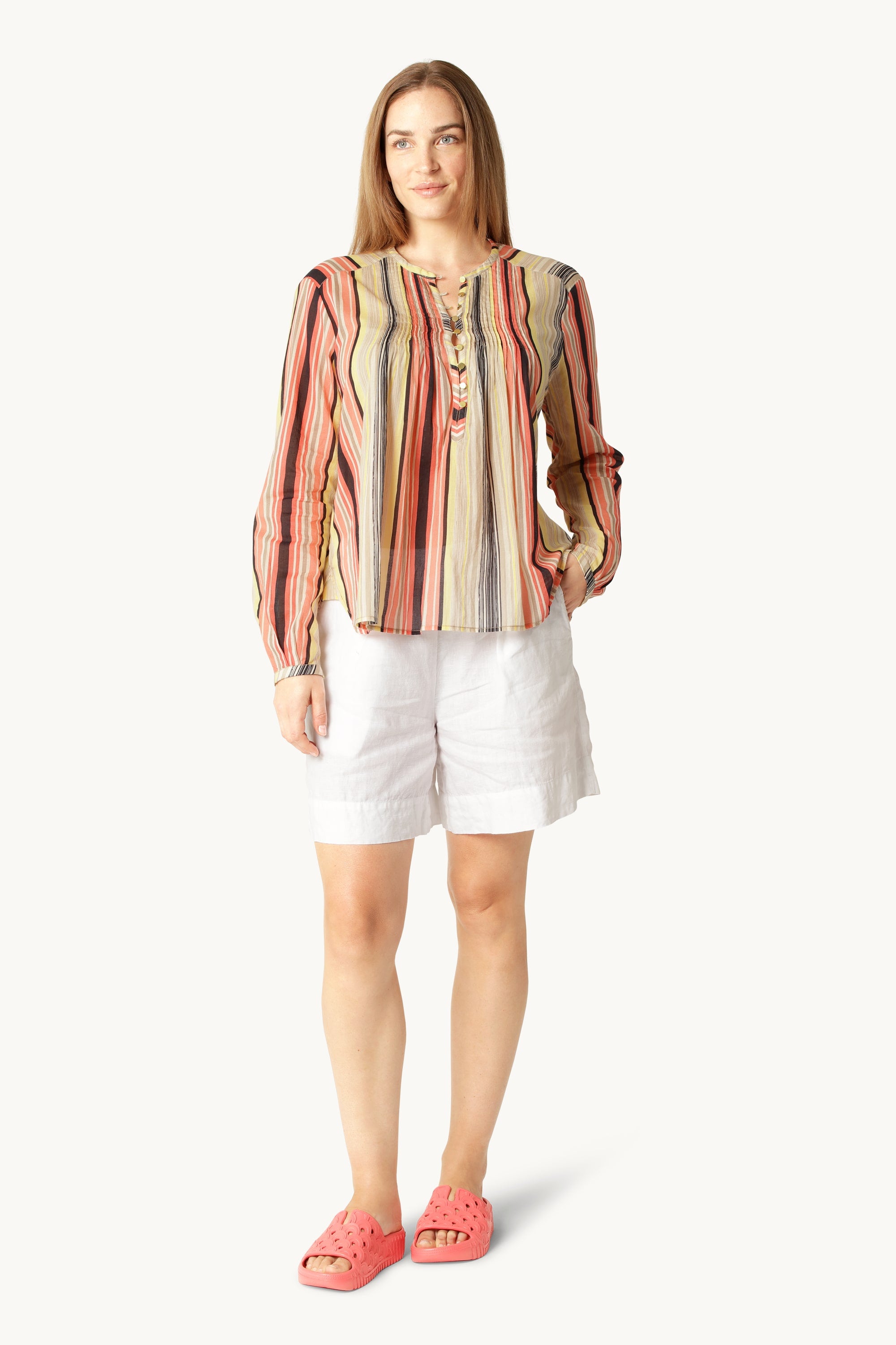 Skjorte med Lange Ermer Pintuck - Red Organic Stripe