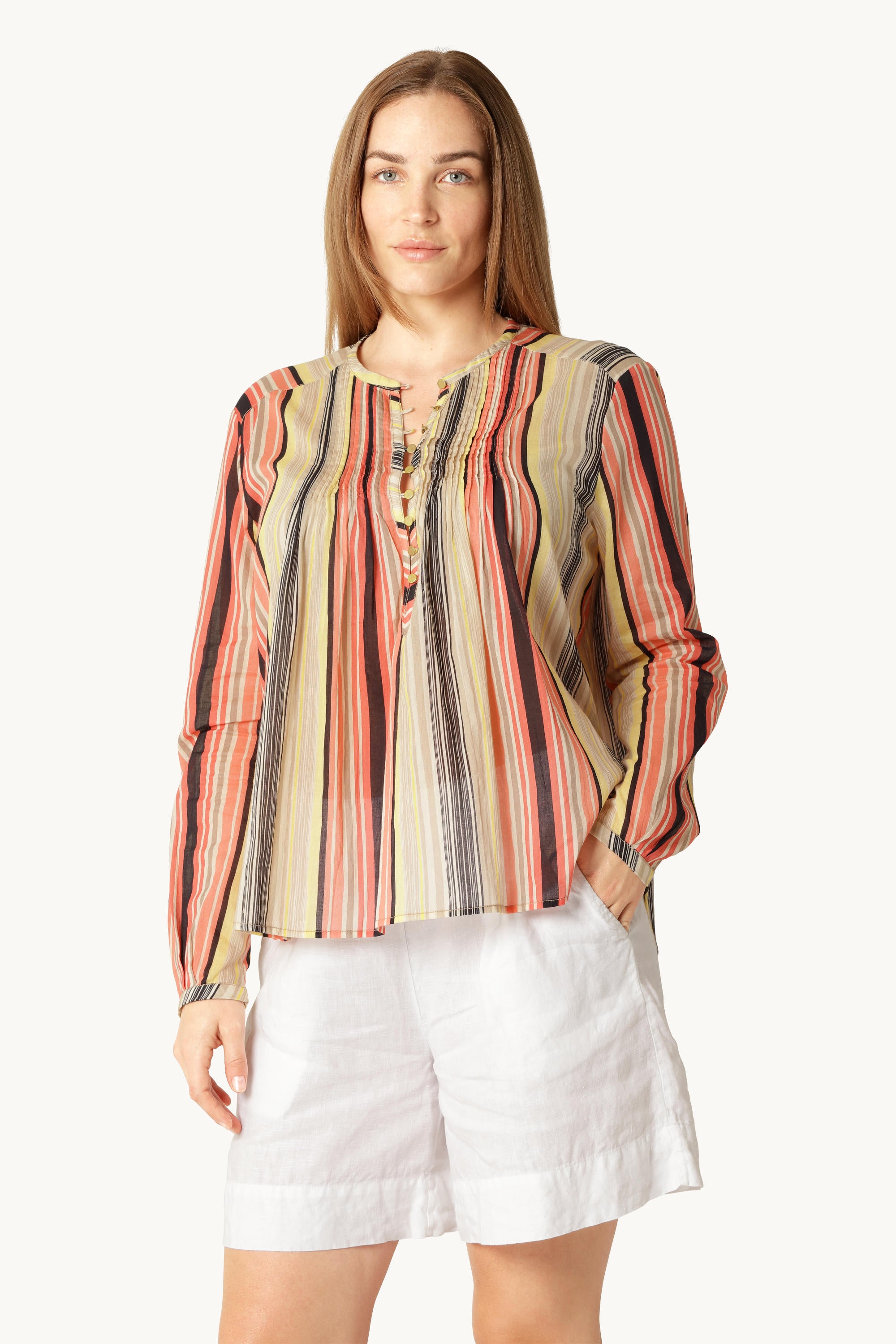 Skjorte med Lange Ermer Pintuck - Red Organic Stripe