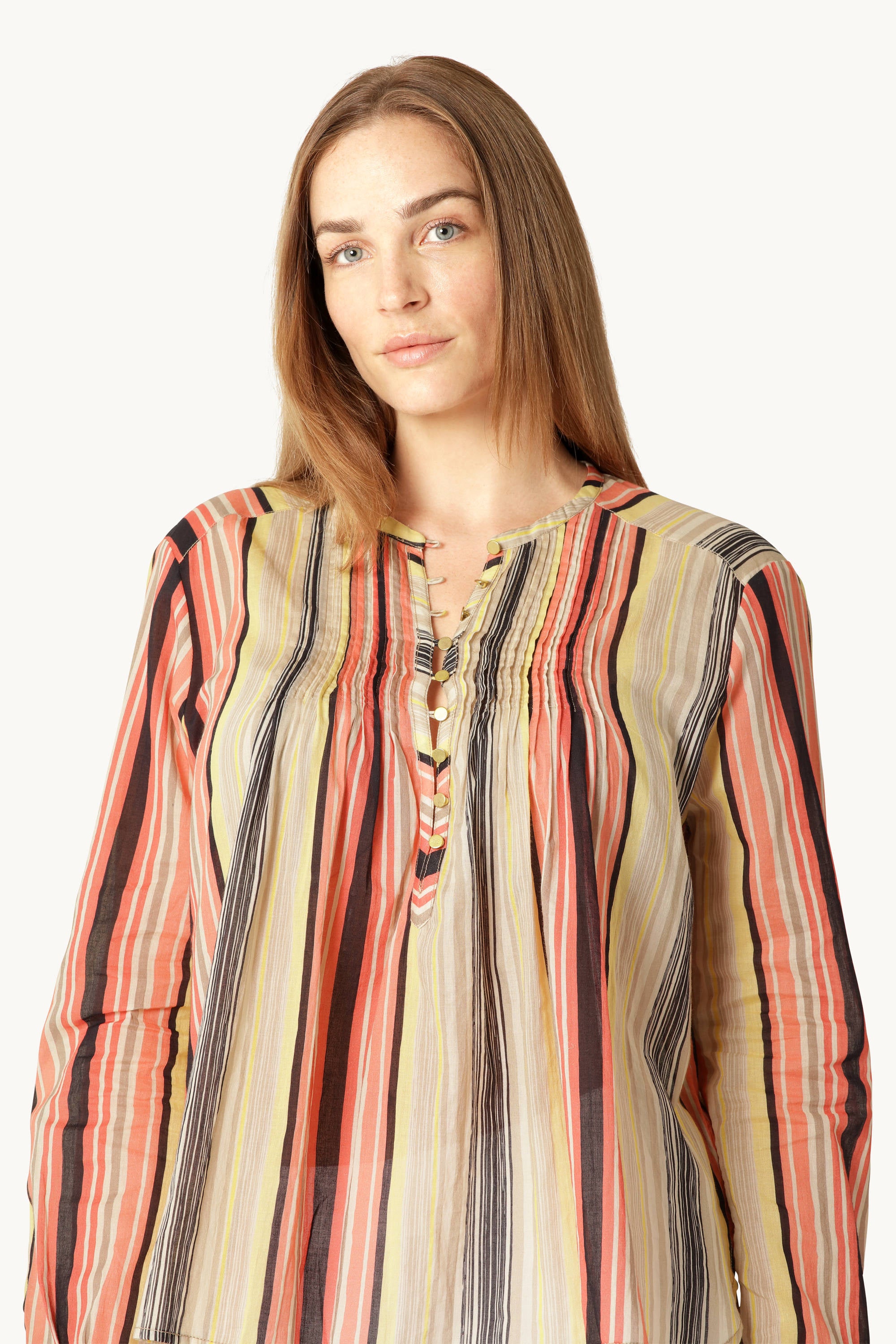 Skjorte med Lange Ermer Pintuck - Red Organic Stripe