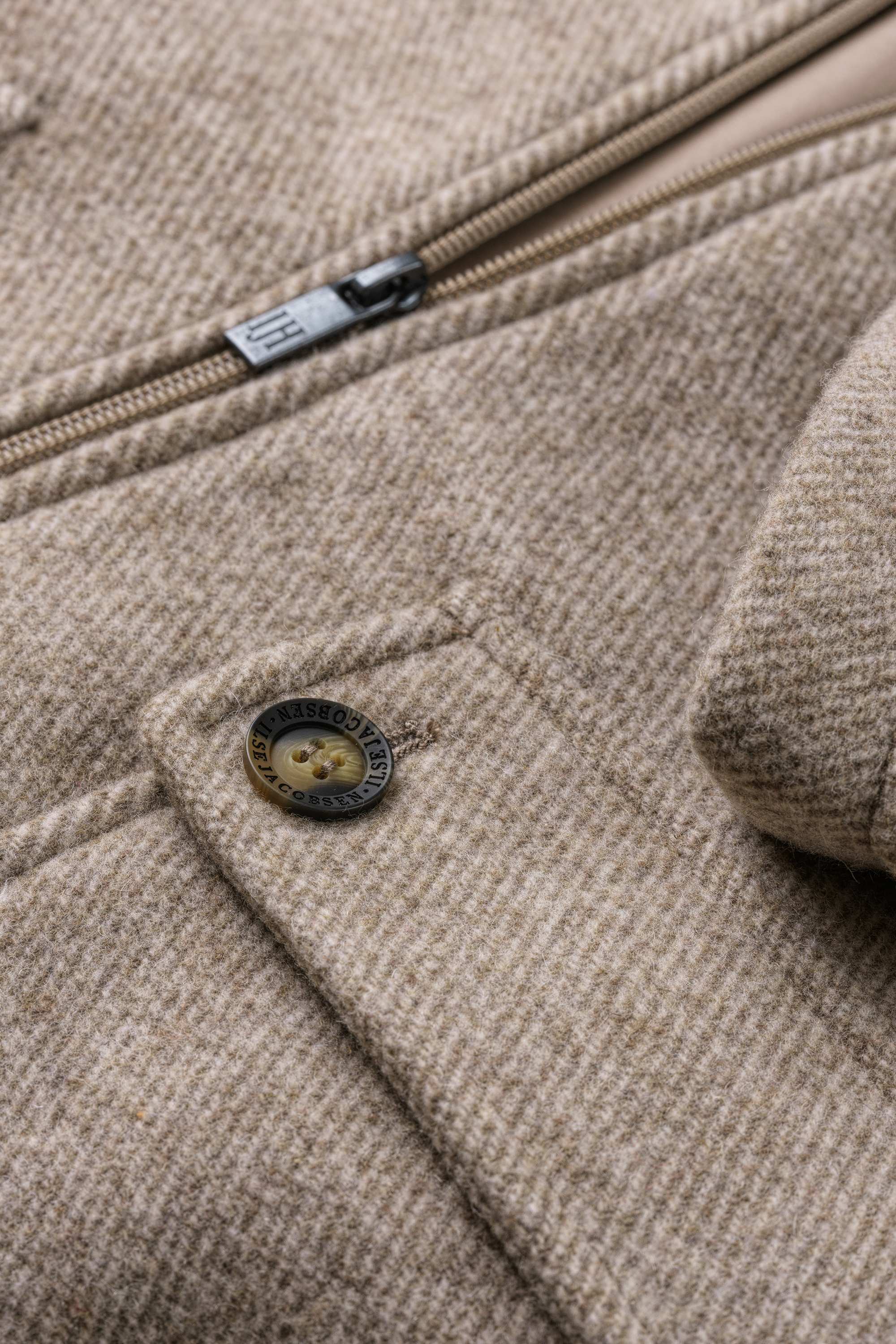 Zipped Jacket with Patched Pockets - Greige