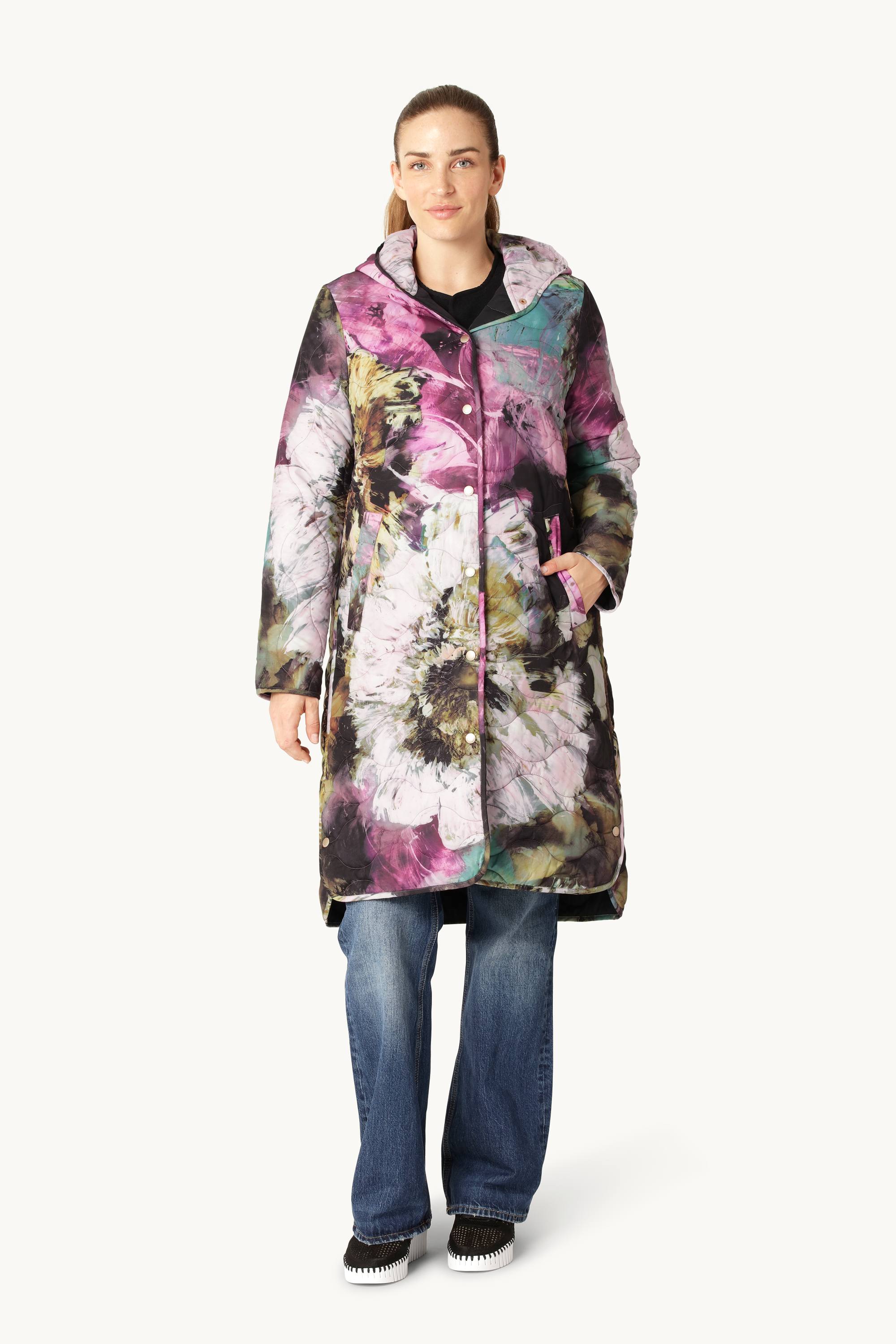 Lang Quiltet Jakke - Artistic Flower Print