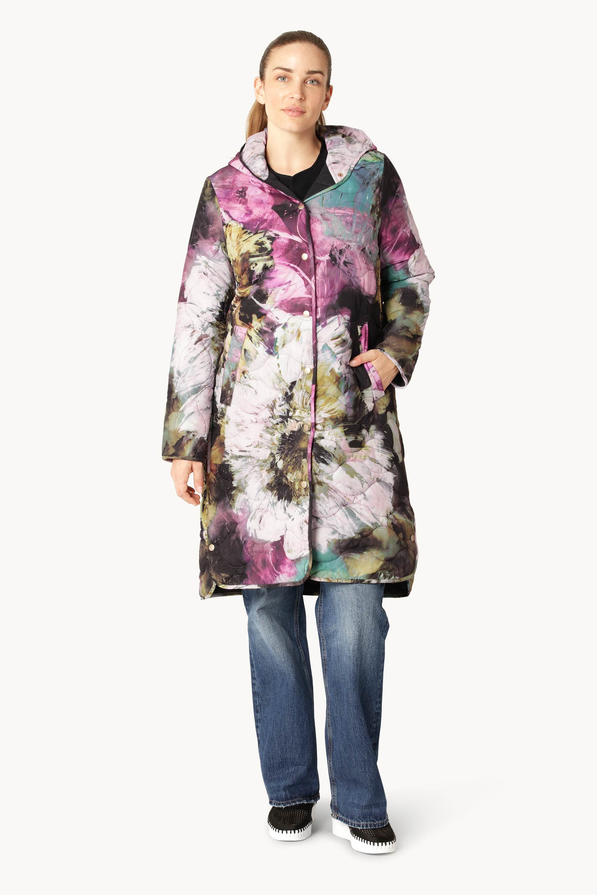 Lang Quiltet Jakke - Artistic Flower Print