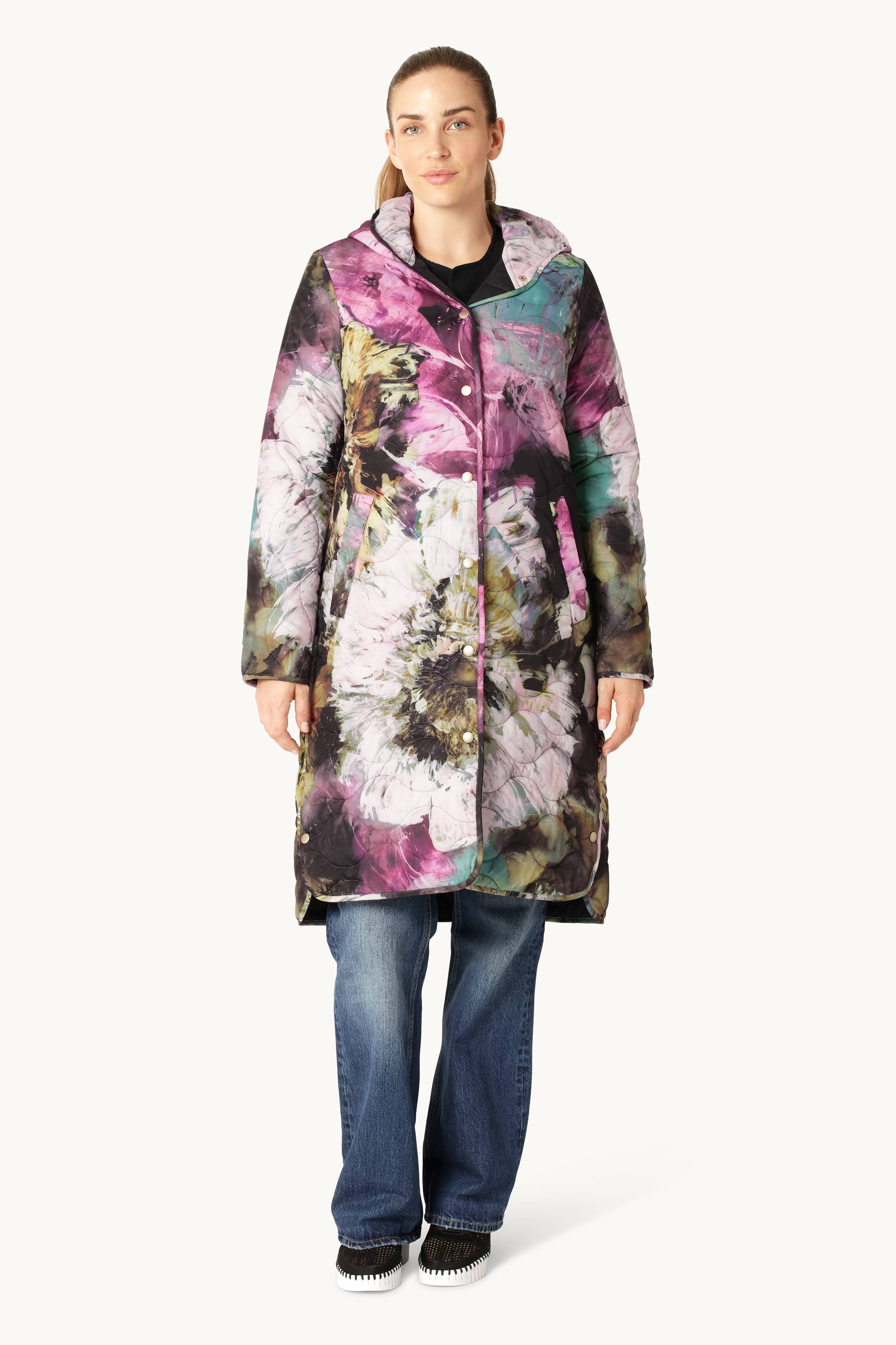 Lang Quiltet Jakke - Artistic Flower Print