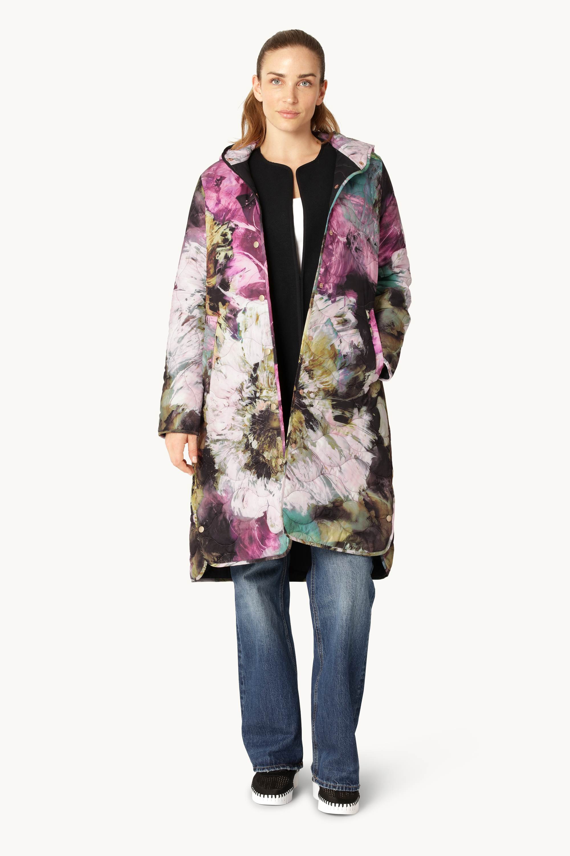Lang Quiltet Jakke - Artistic Flower Print