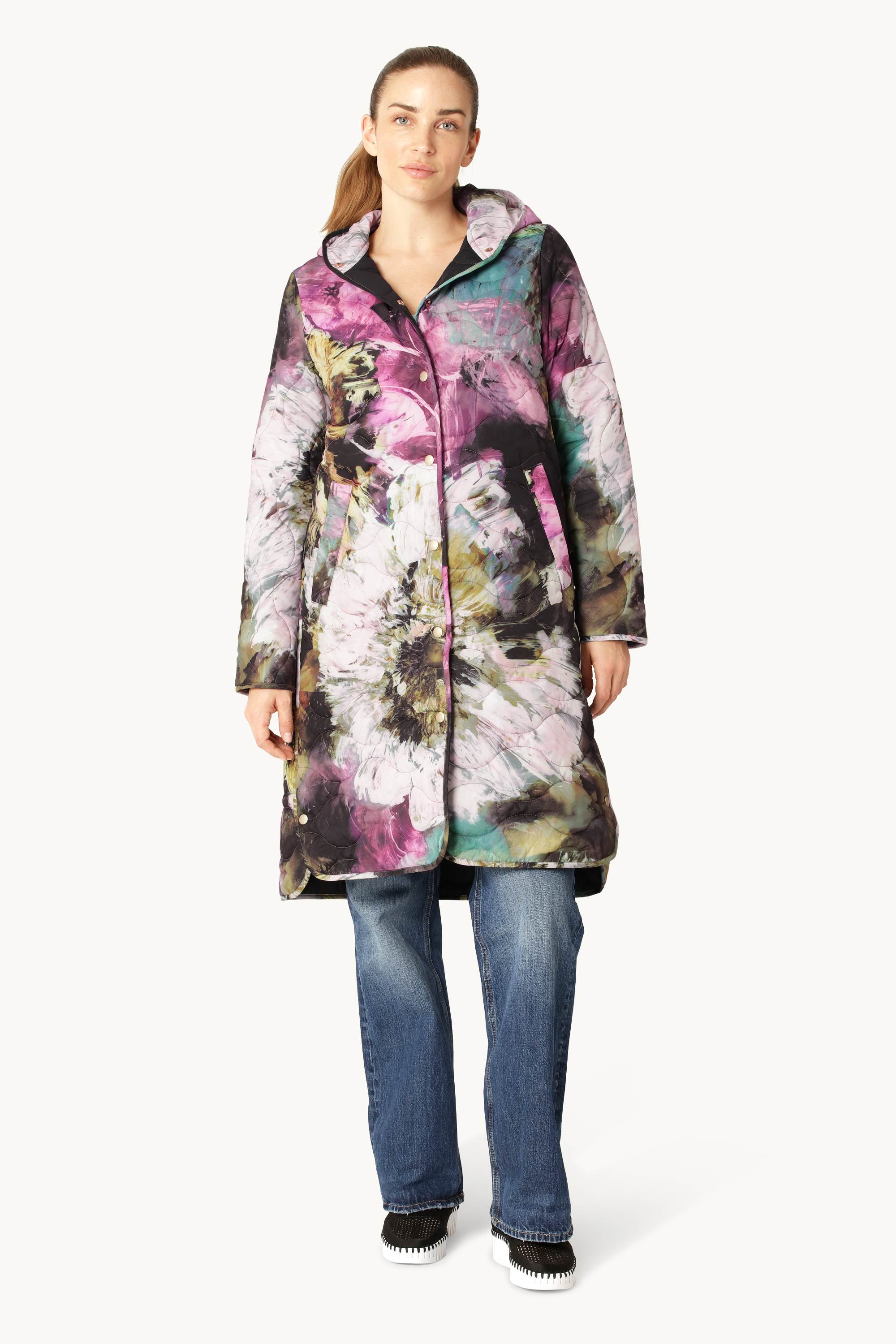 Lang Quiltet Jakke - Artistic Flower Print