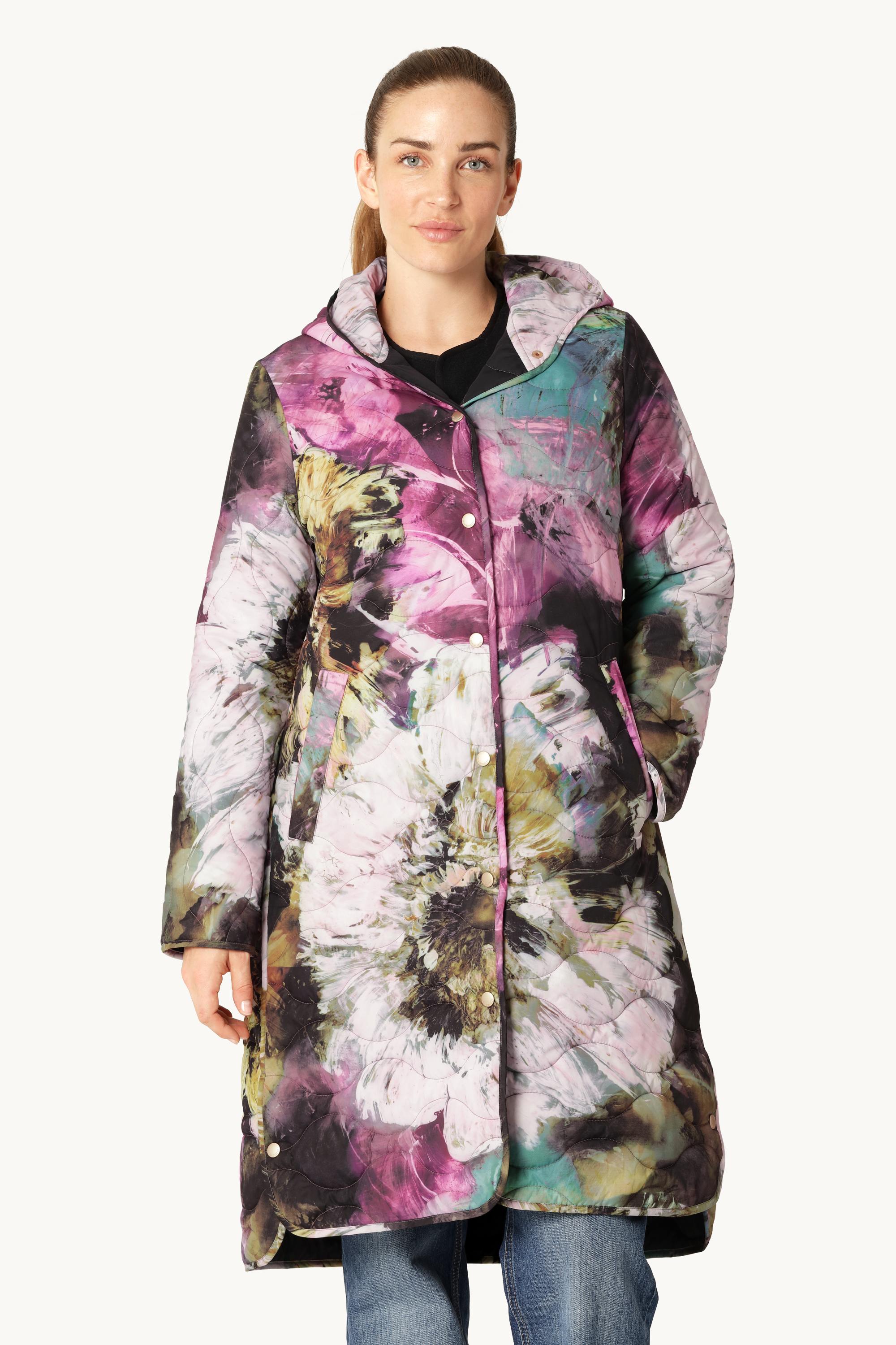 Lang Quiltet Jakke - Artistic Flower Print