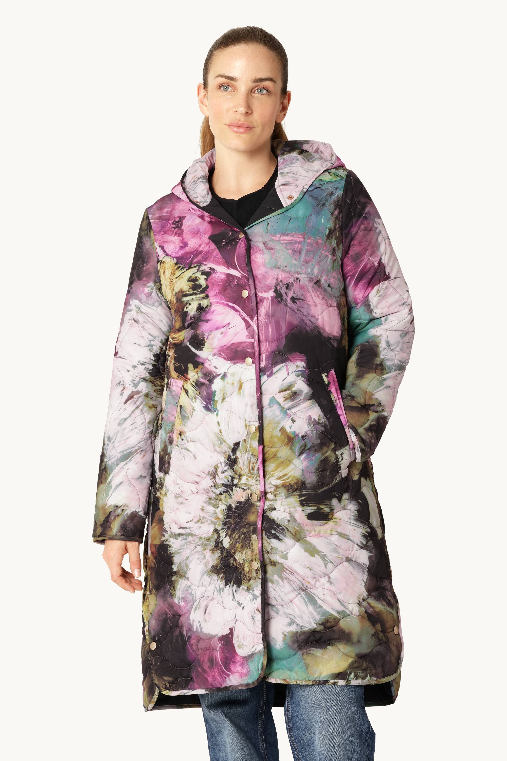 Lang Quiltet Jakke - Artistic Flower Print