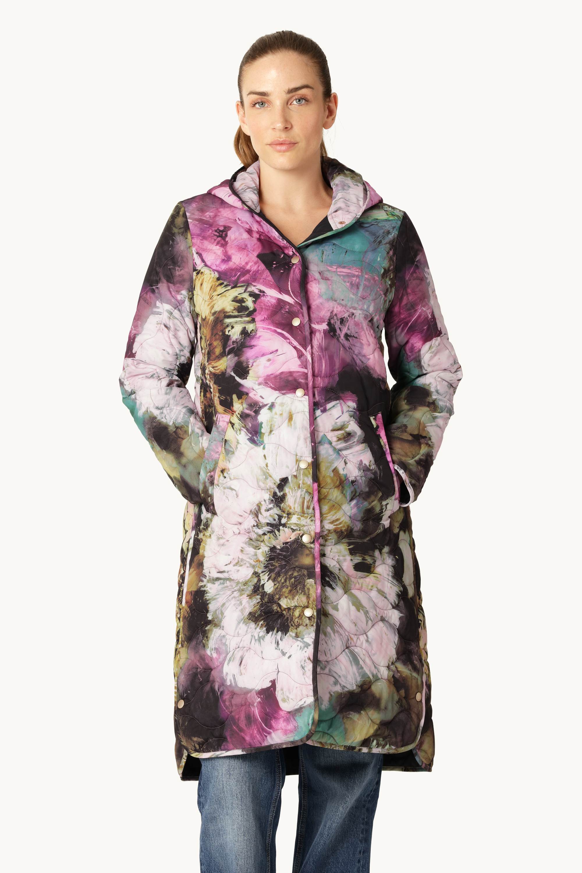 Lang Quiltet Jakke - Artistic Flower Print