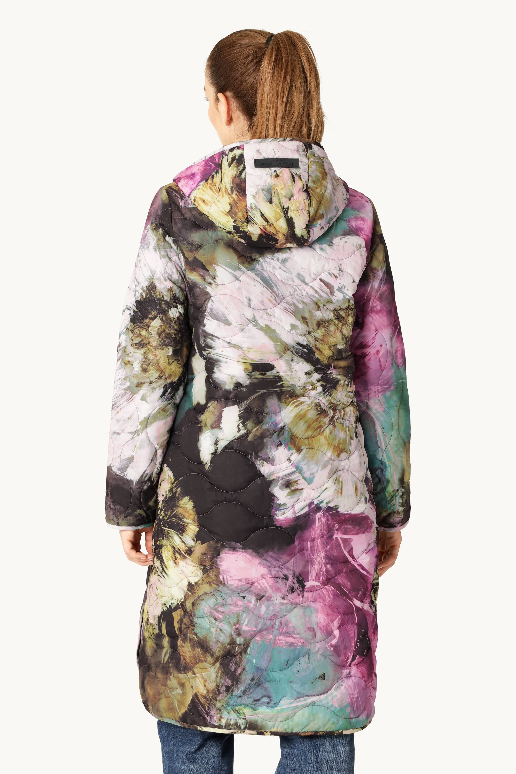 Lang Quiltet Jakke - Artistic Flower Print