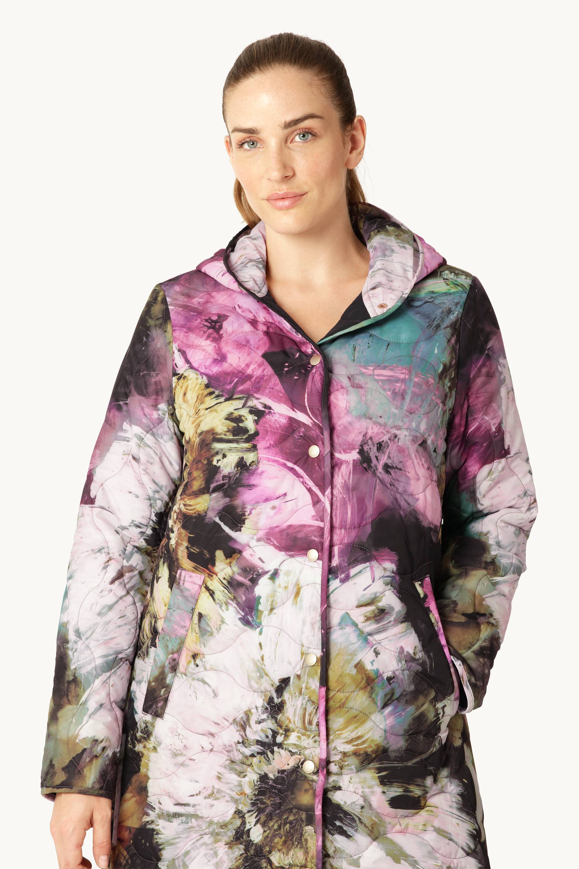Lang Quiltet Jakke - Artistic Flower Print