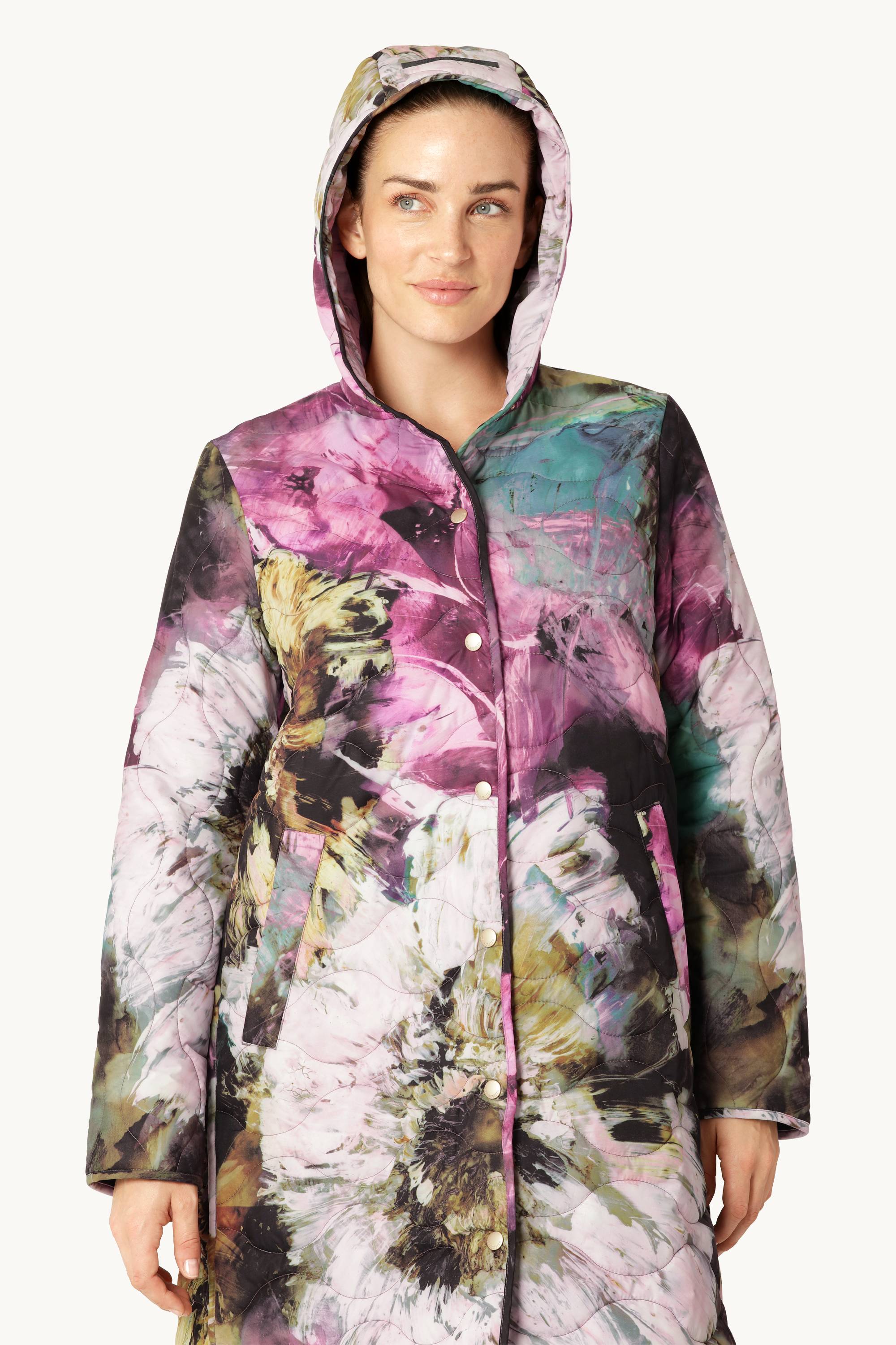 Lang Quiltet Jakke - Artistic Flower Print
