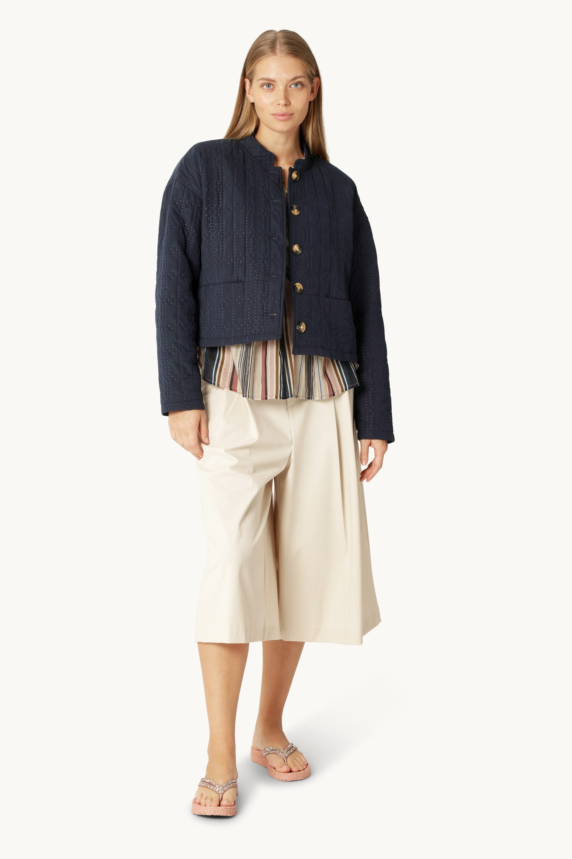Kort Quiltet Jakke - Dark Indigo
