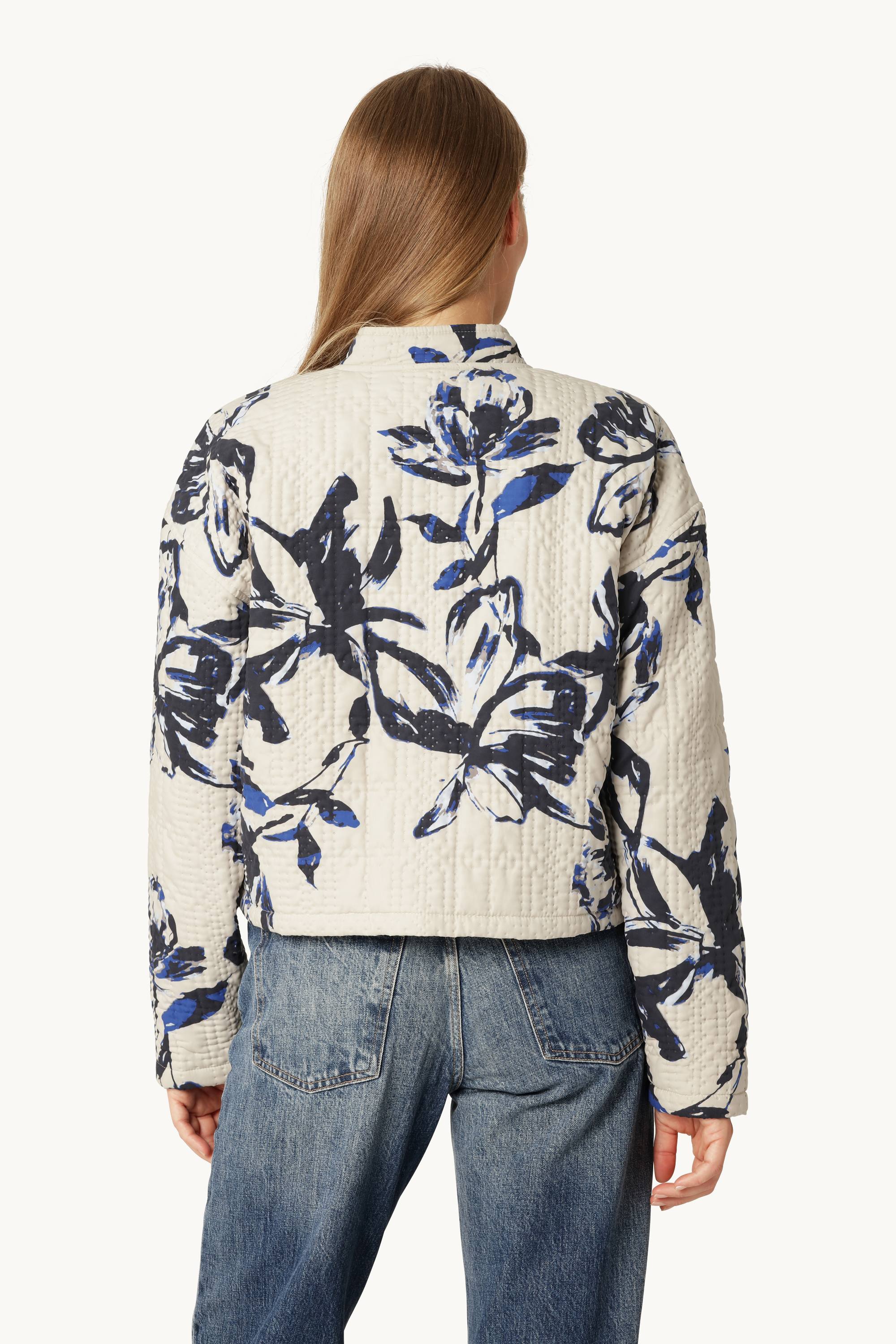 Kort Quiltet Jakke - Beige Artsy Stroke Flower