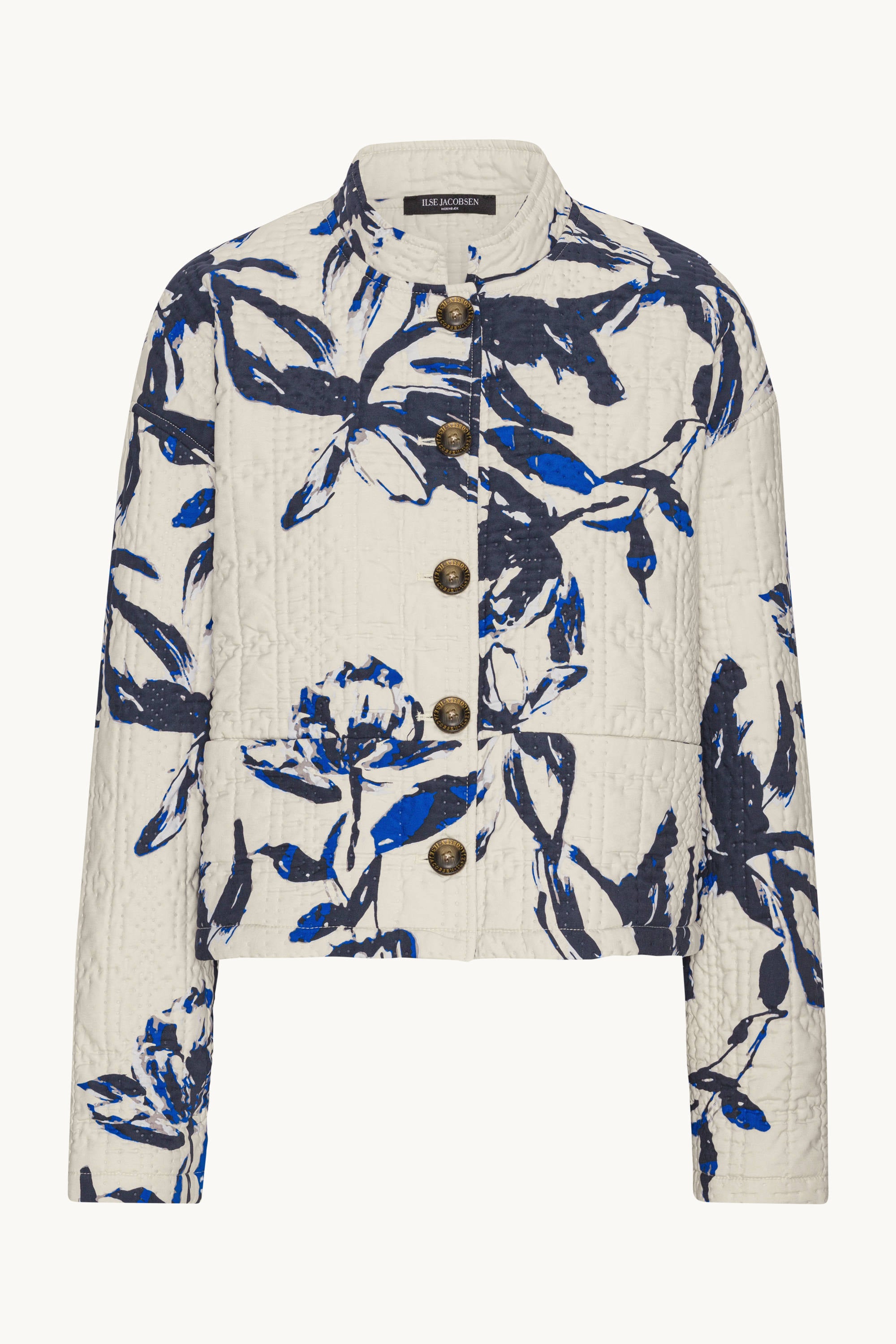 Kort Quiltet Jakke - Beige Artsy Stroke Flower