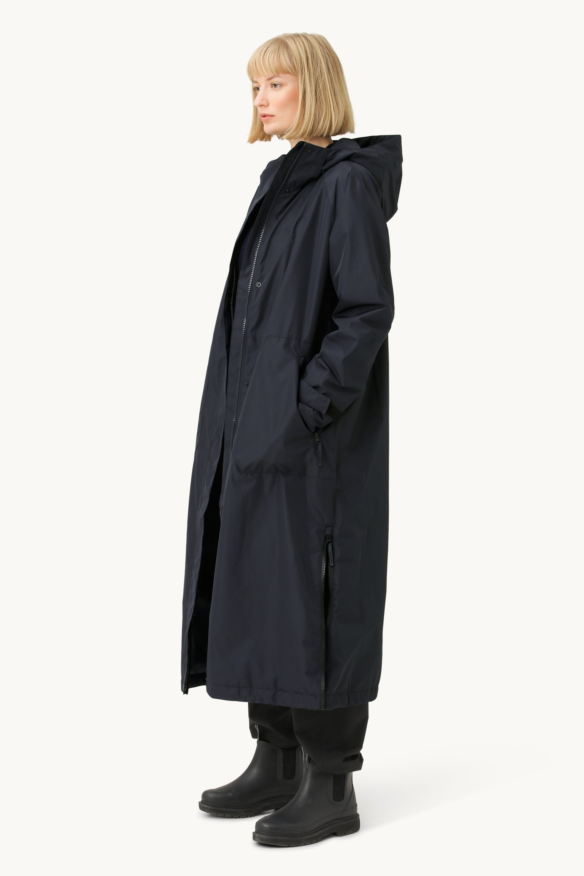 Eco Finished Long Raincoat - Dark Indigo