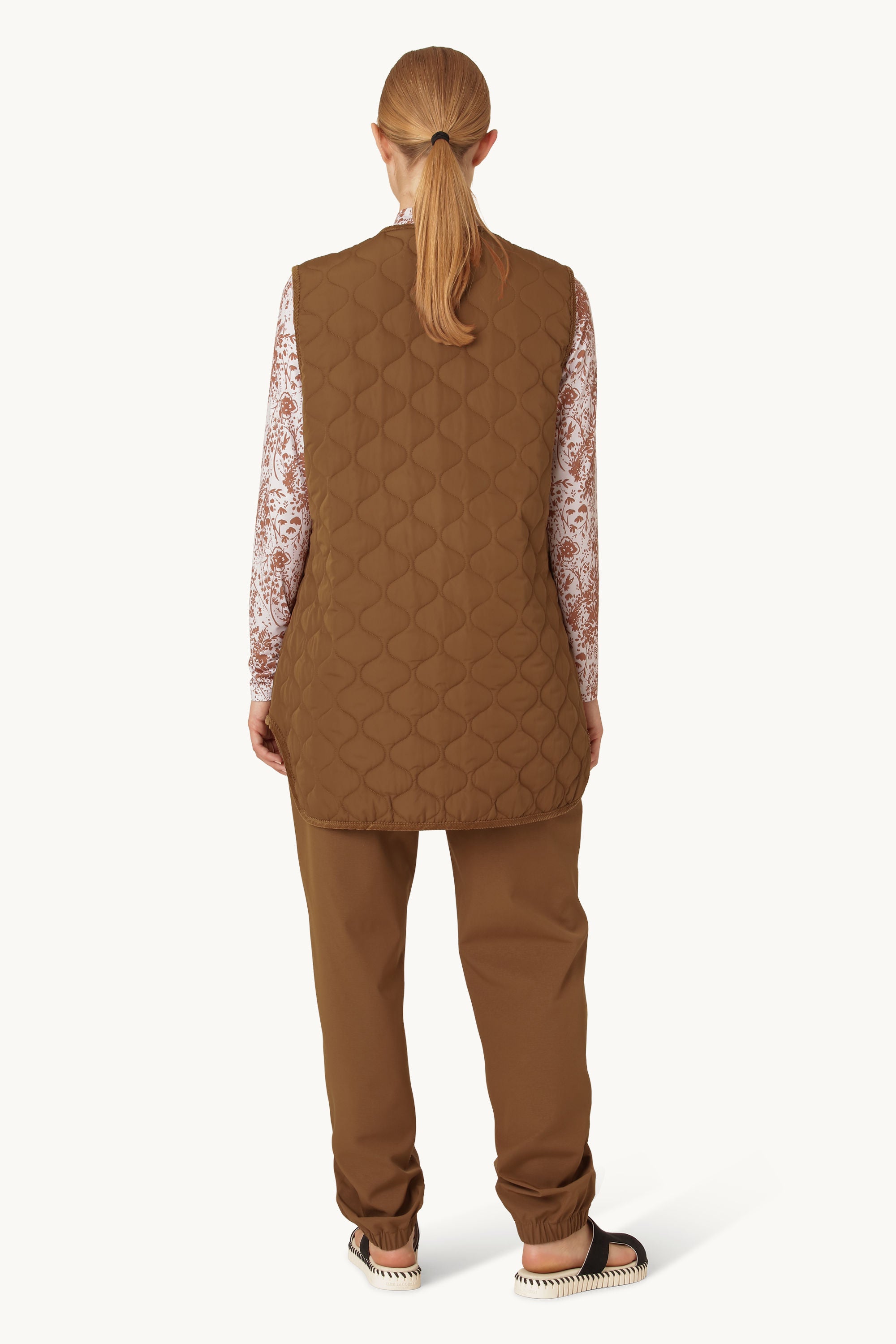 Quilt Long Vest - Walnut