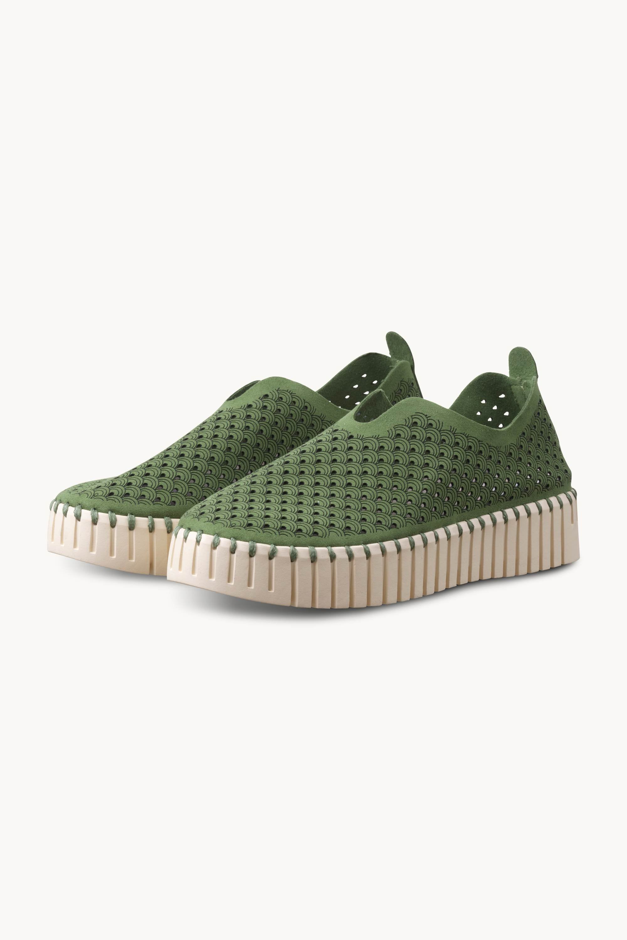 Platform Tulip Sko - Artichoke Green Pearled Ivory